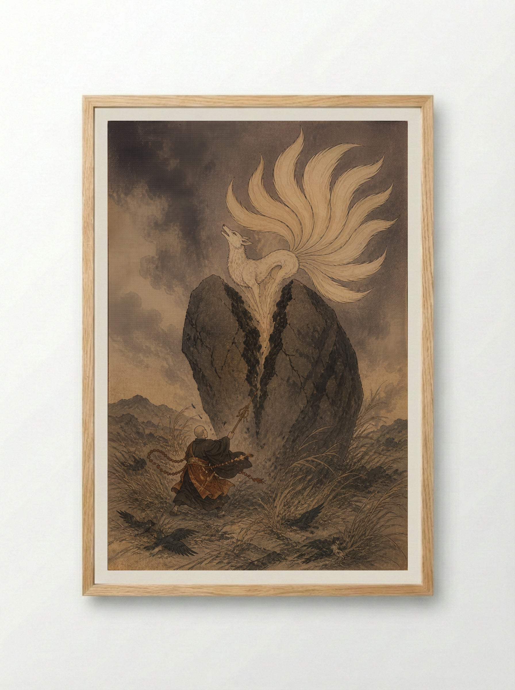 Tamamo-no-Mae and the Killing Stone: The Killing Stone Broken - Framed Print Wood