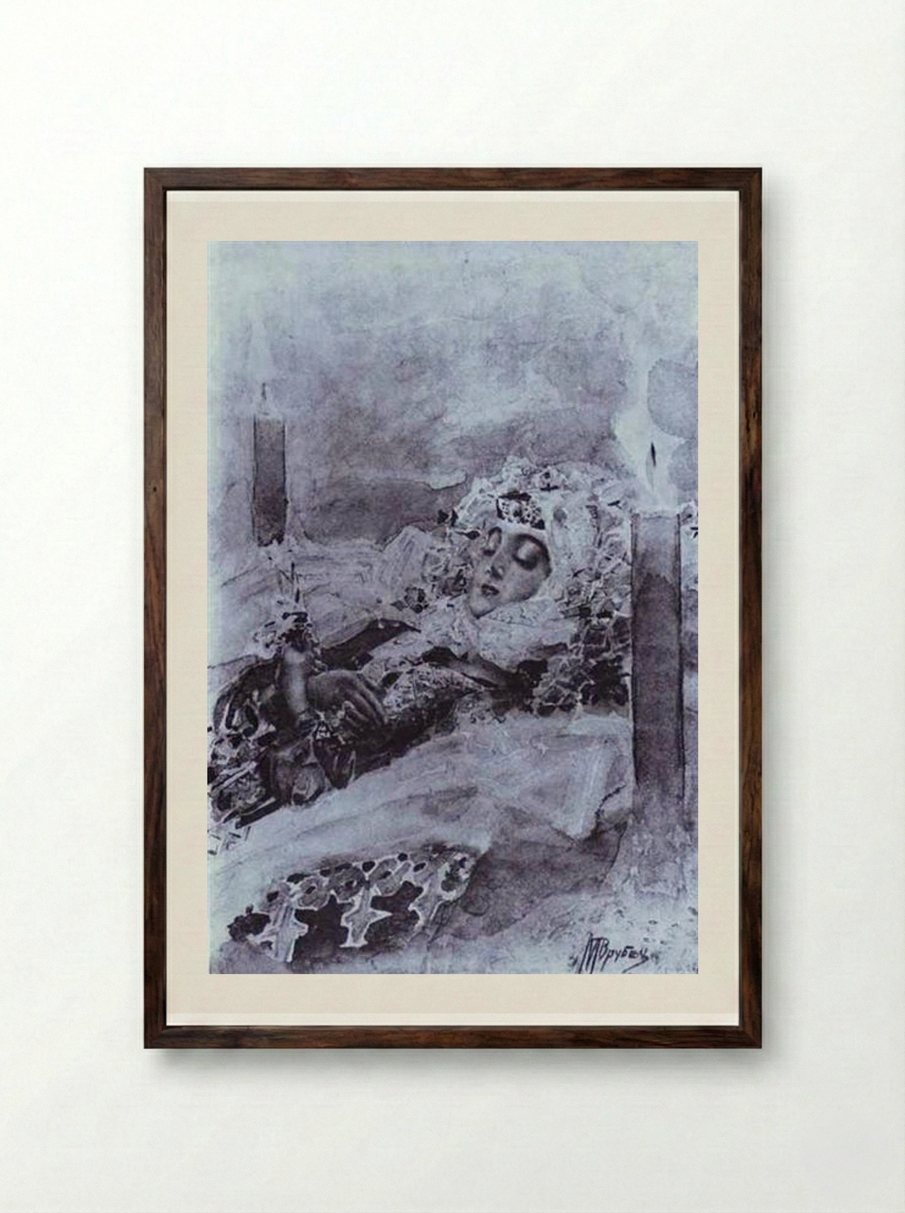 Tamara Lying in State - Mikhail Vrubel - Framed Print Dark Wood