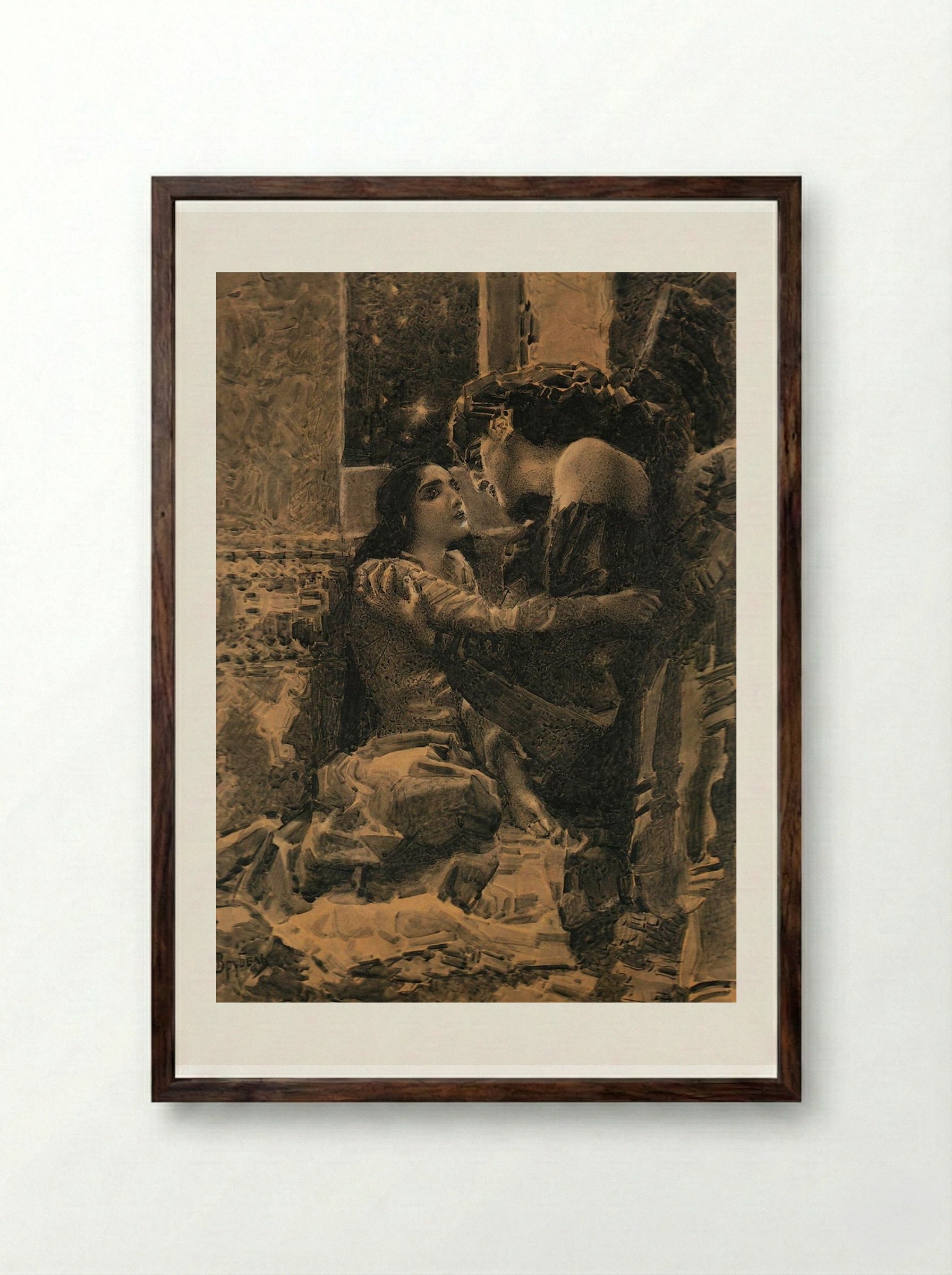 Tamara and the Demon - Mikhail Vrubel - Framed Print Dark Wood