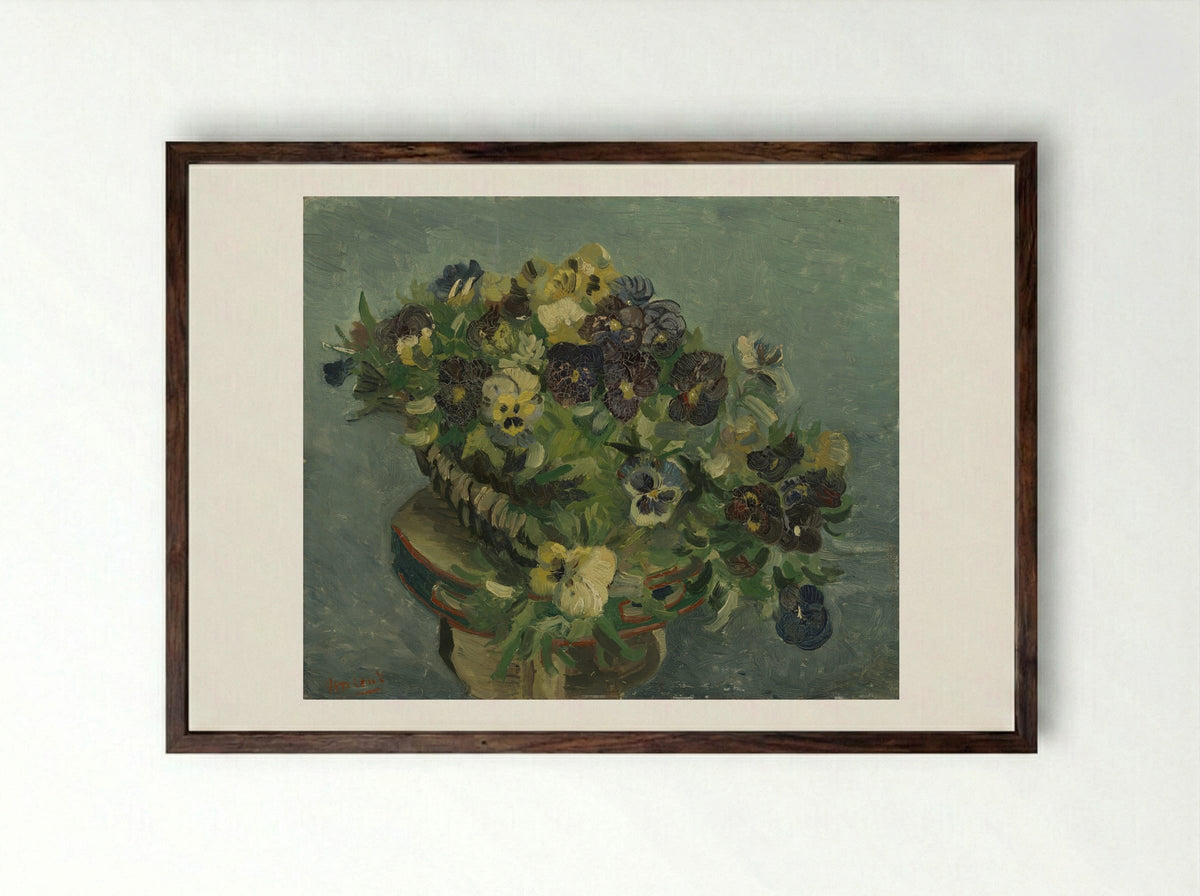 Tambourine with Pansies - Vincent van Gogh - Framed Print Dark Wood