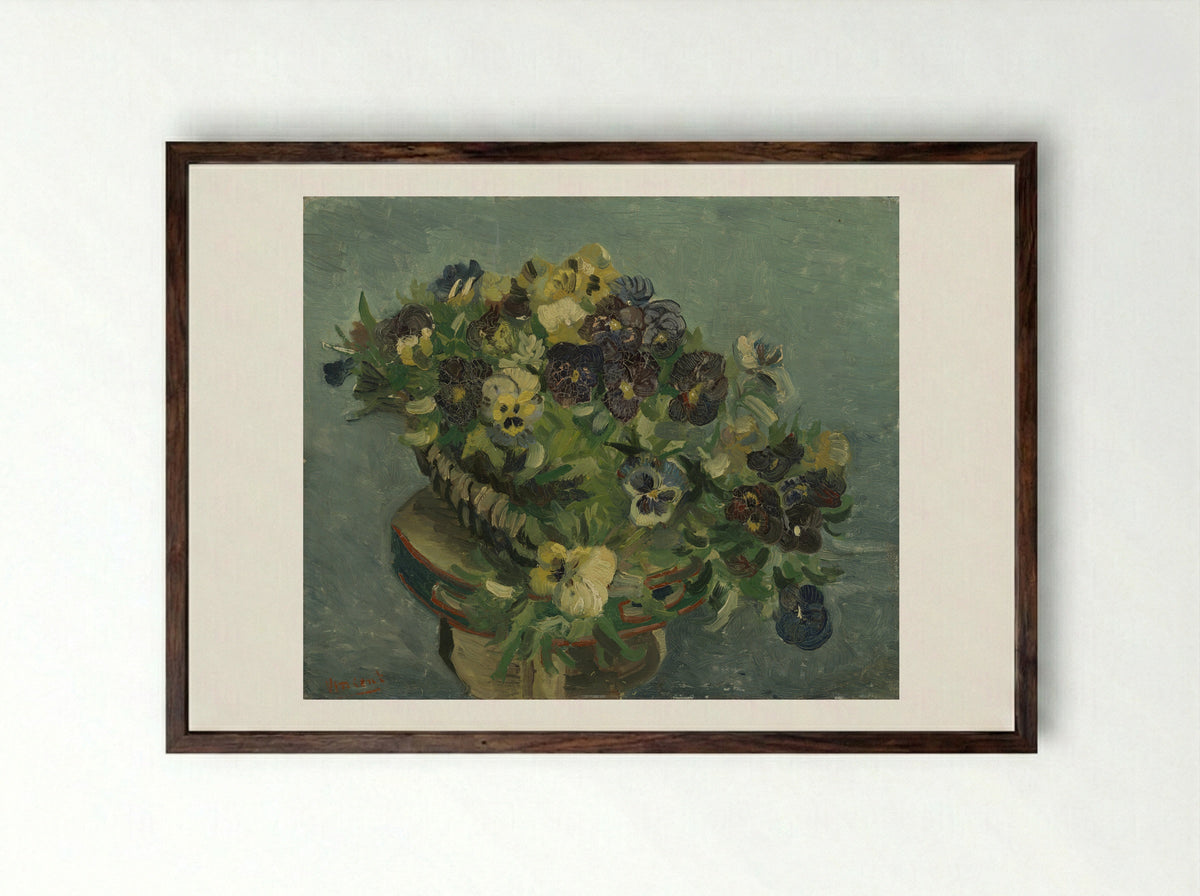 Tambourine with Pansies - Vincent van Gogh - Framed Print Dark Wood