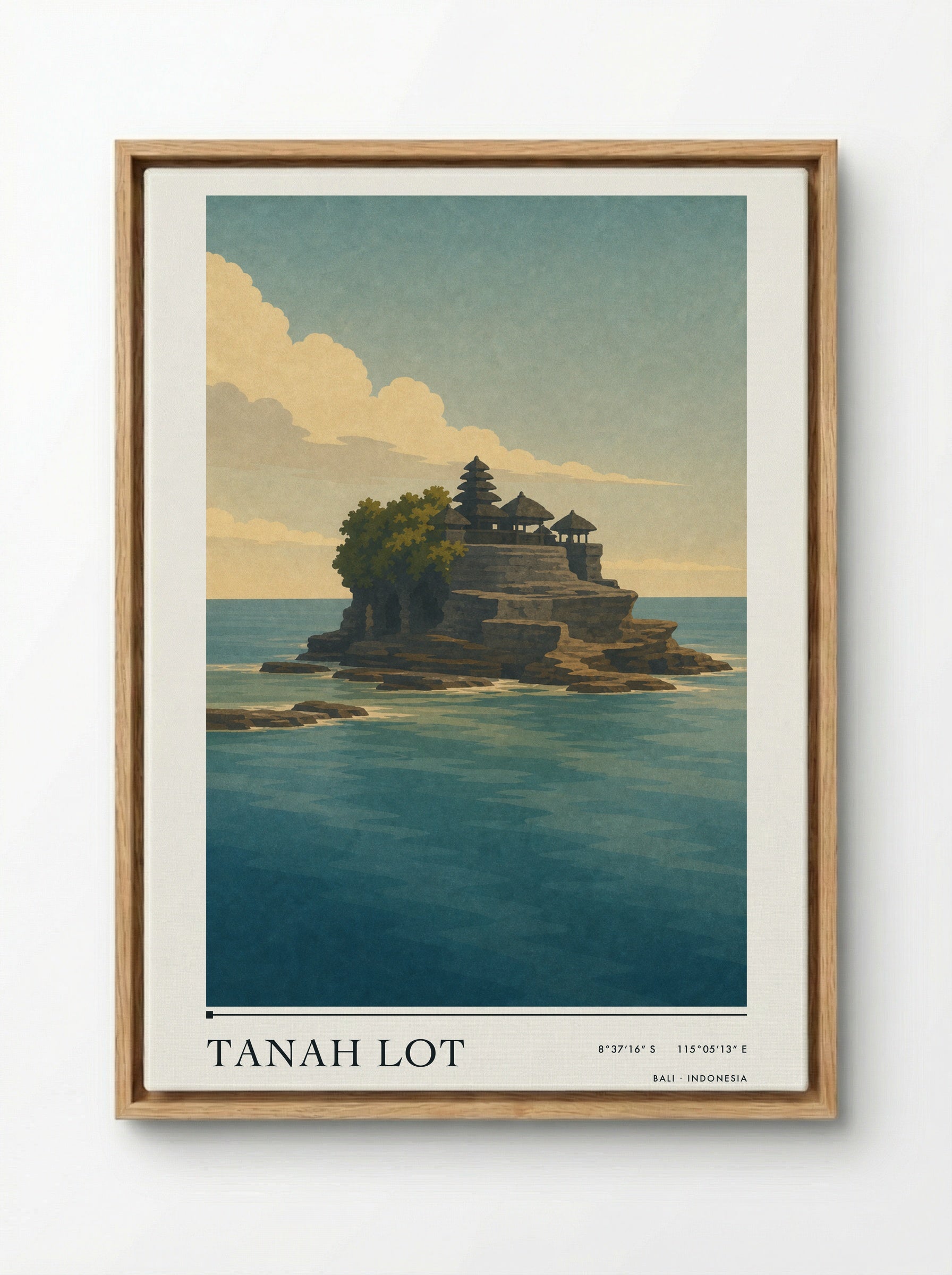 Tanah Lot Travel Poster Artwork - Framed Canvas Wood