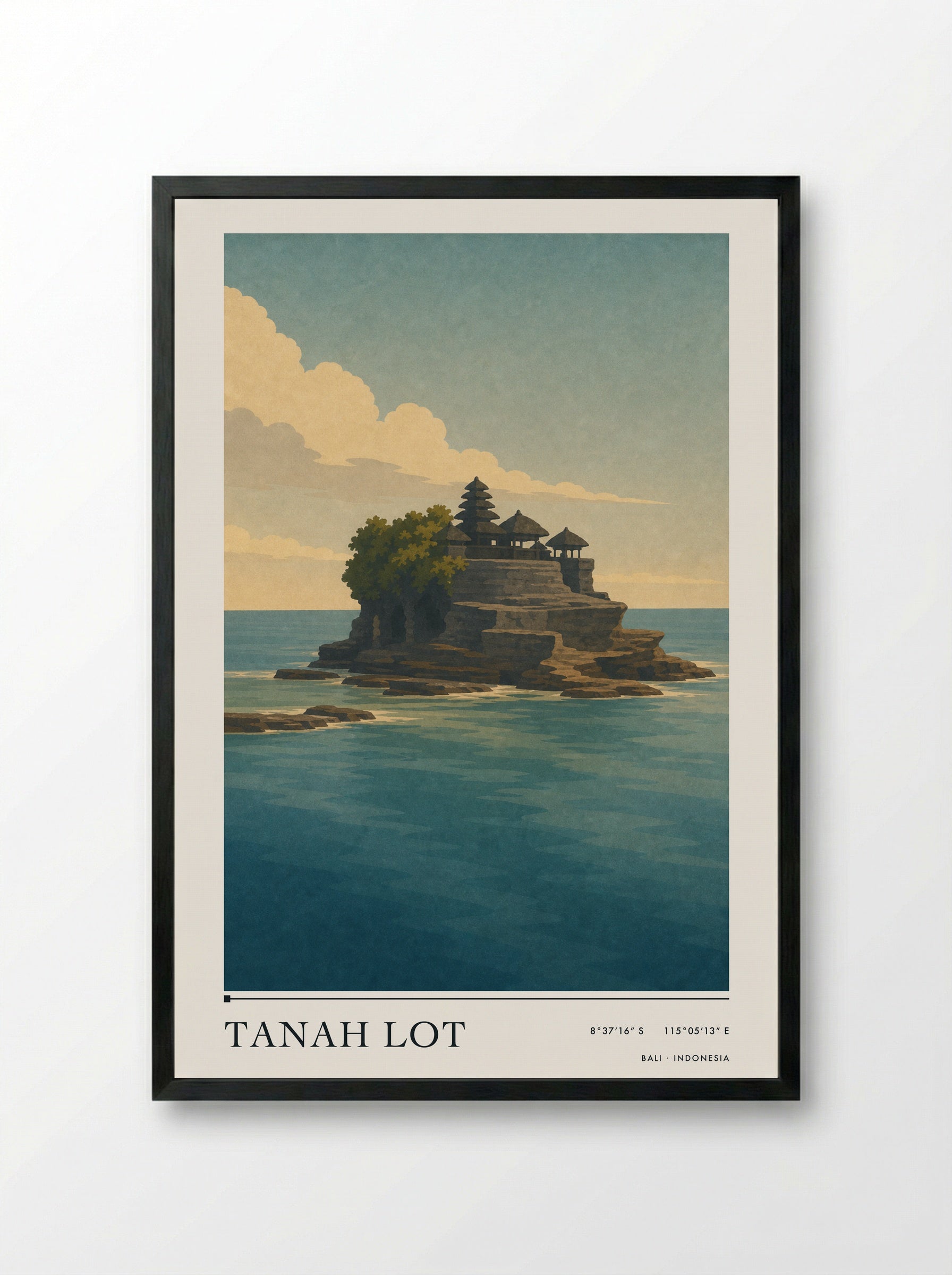 Tanah Lot Travel Poster Artwork - Framed Print Black
