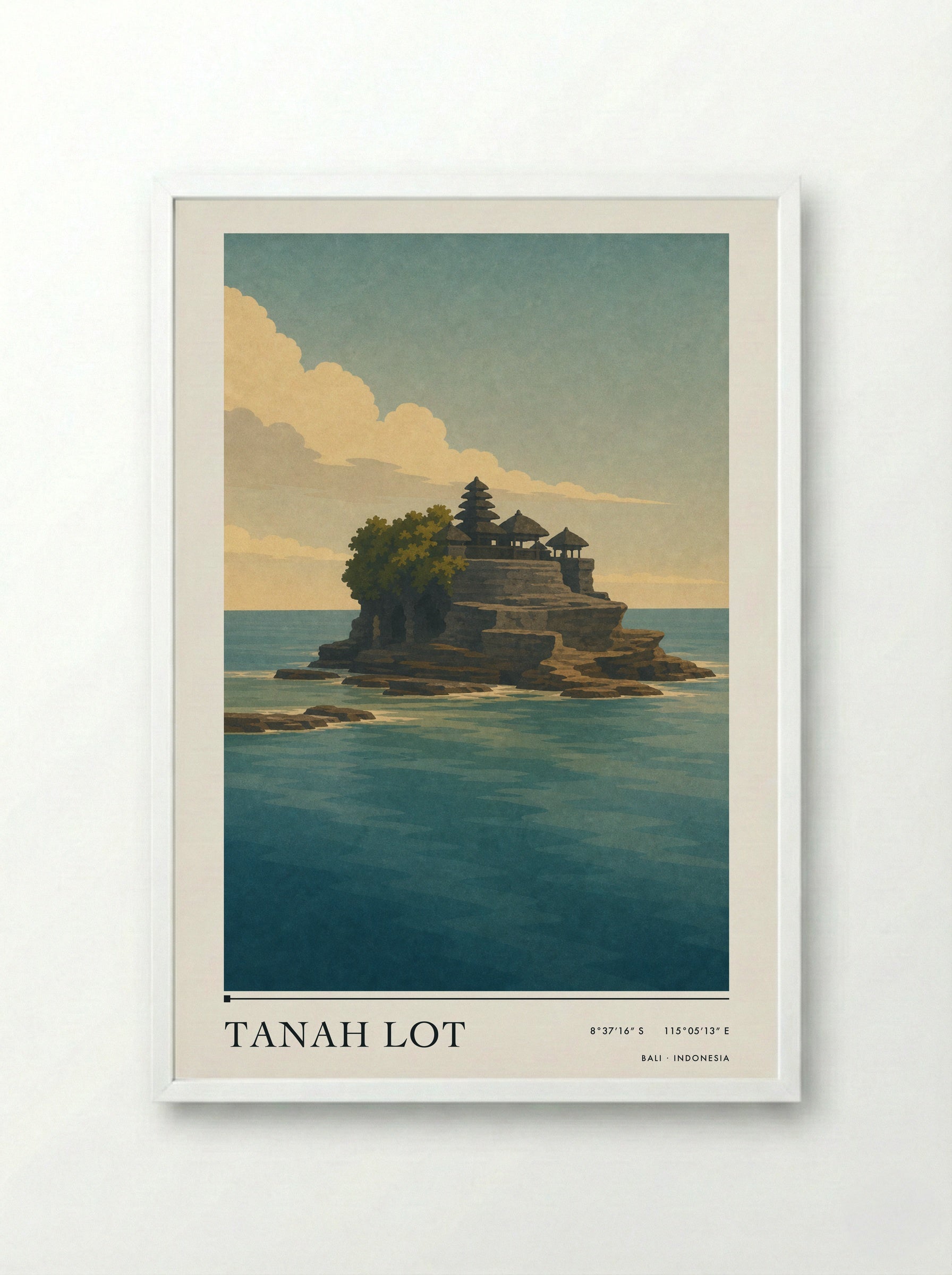 Tanah Lot Travel Poster Artwork - Framed Print White