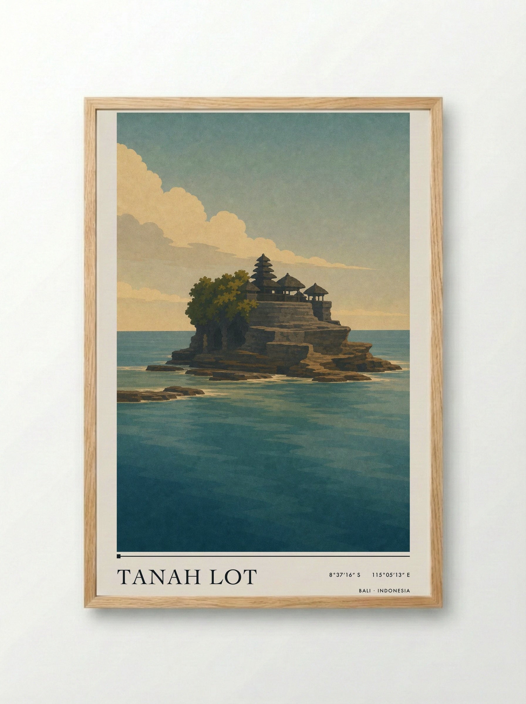 Tanah Lot Travel Poster Artwork - Framed Print Wood