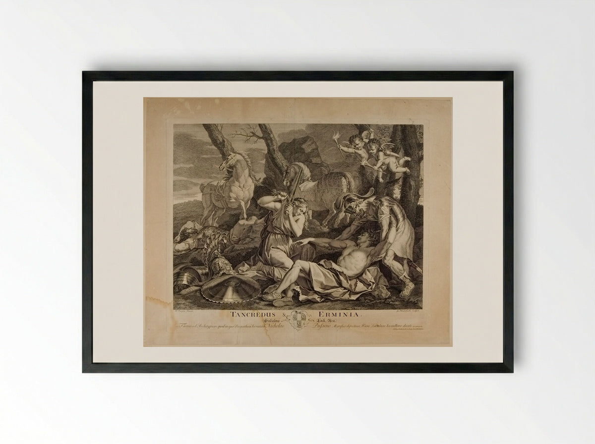 Tancredus and Erminia - Gerard van der Gucht - Framed Print Black