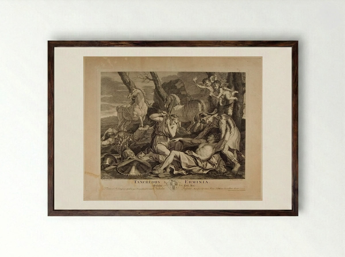 Tancredus and Erminia - Gerard van der Gucht - Framed Print Dark Wood