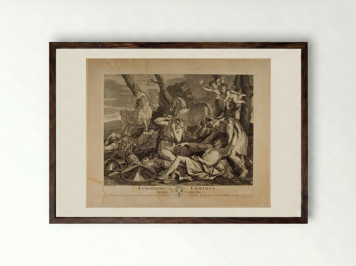 Tancredus and Erminia - Gerard van der Gucht - Framed Print Dark Wood