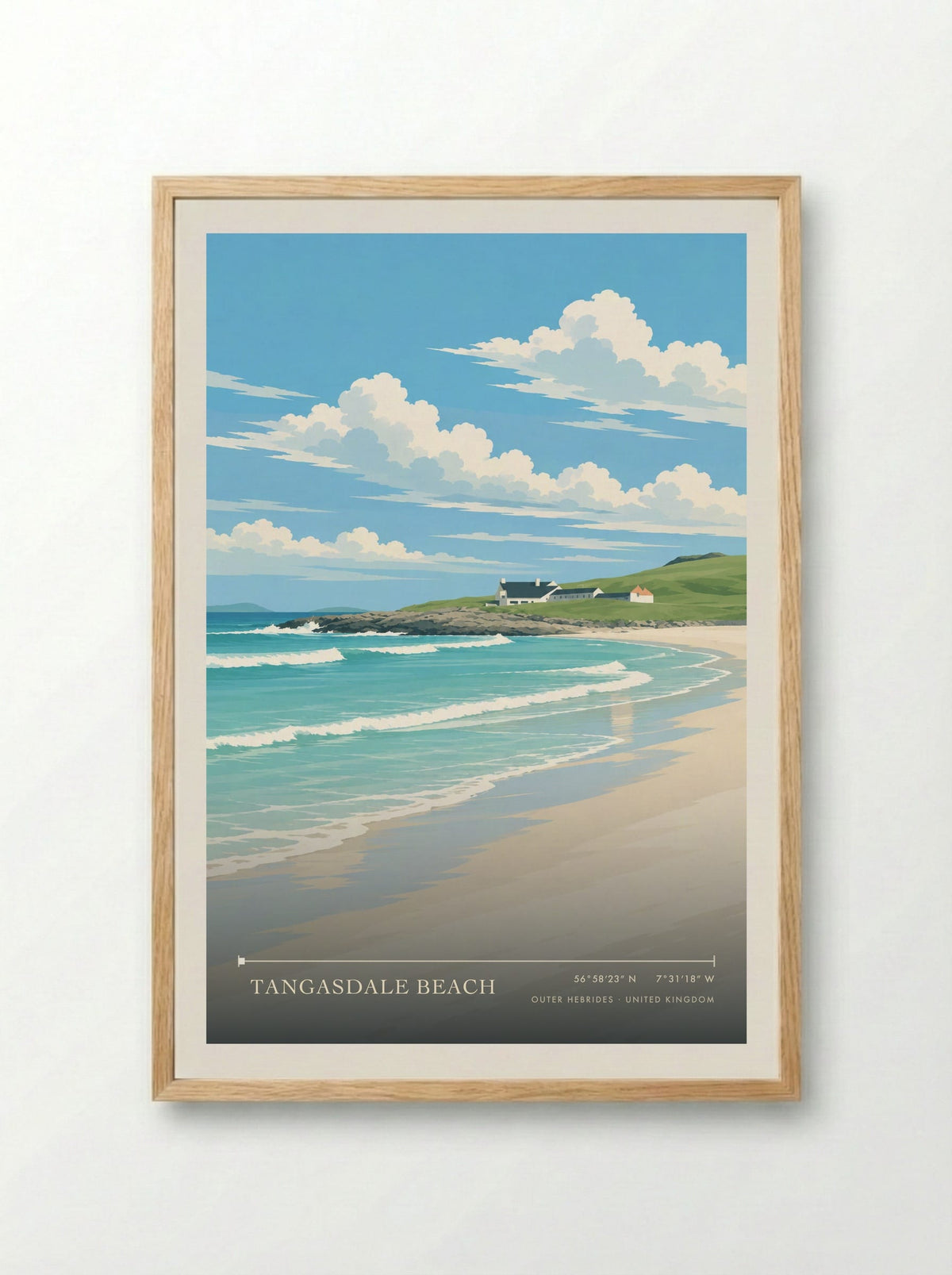 Tangasdale Beach, Outer Hebrides | Travel Poster - Framed Print Wood