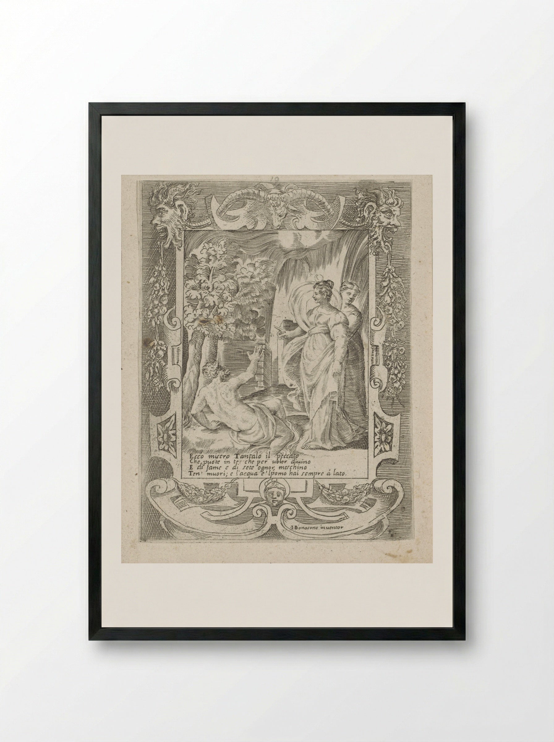 Tantalus Speaks to Diana - Giulio Bonasone - Framed Print Black