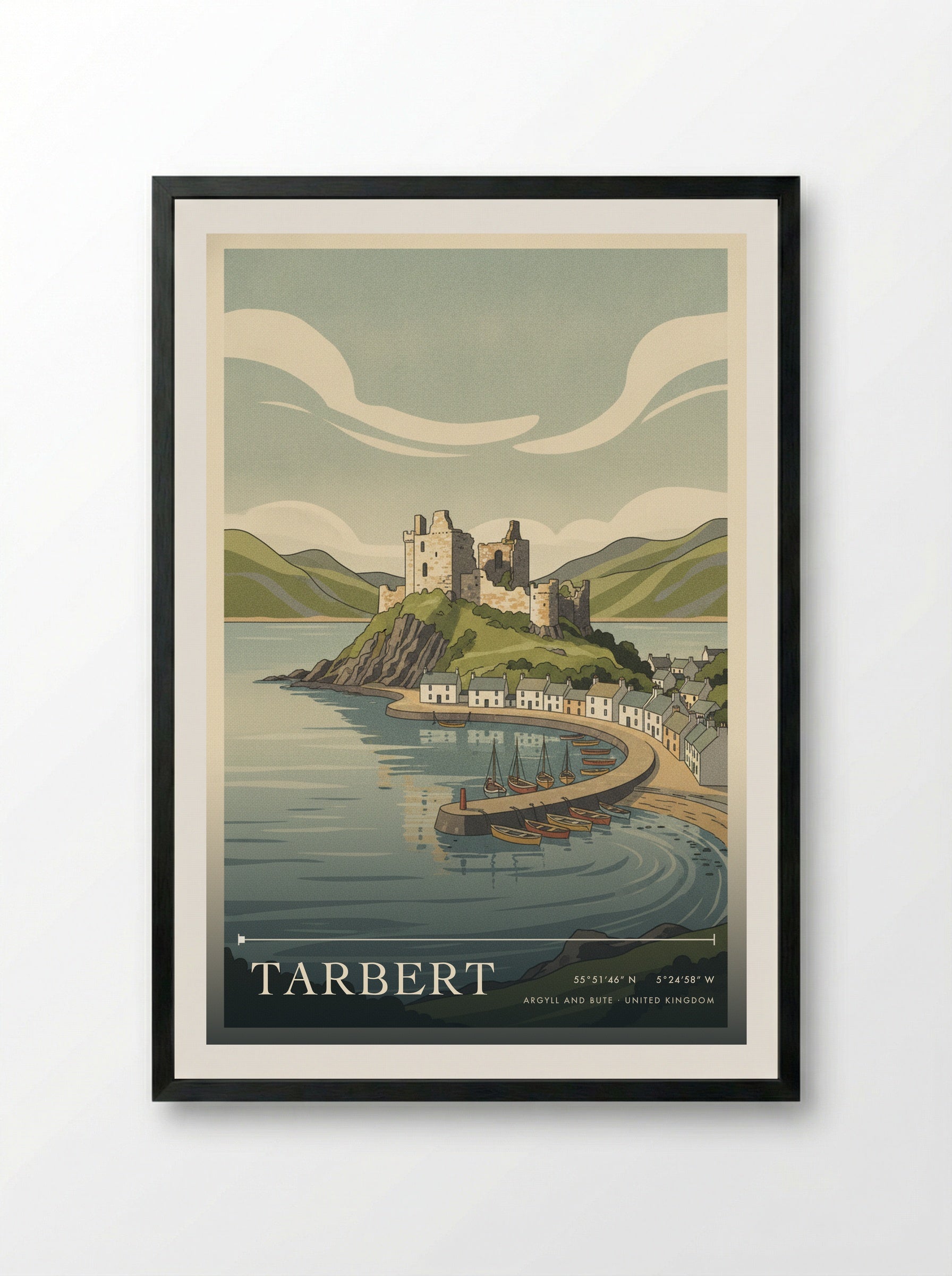 Tarbert Argyll and Bute United Kingdom Travel Poster - Framed Print Black