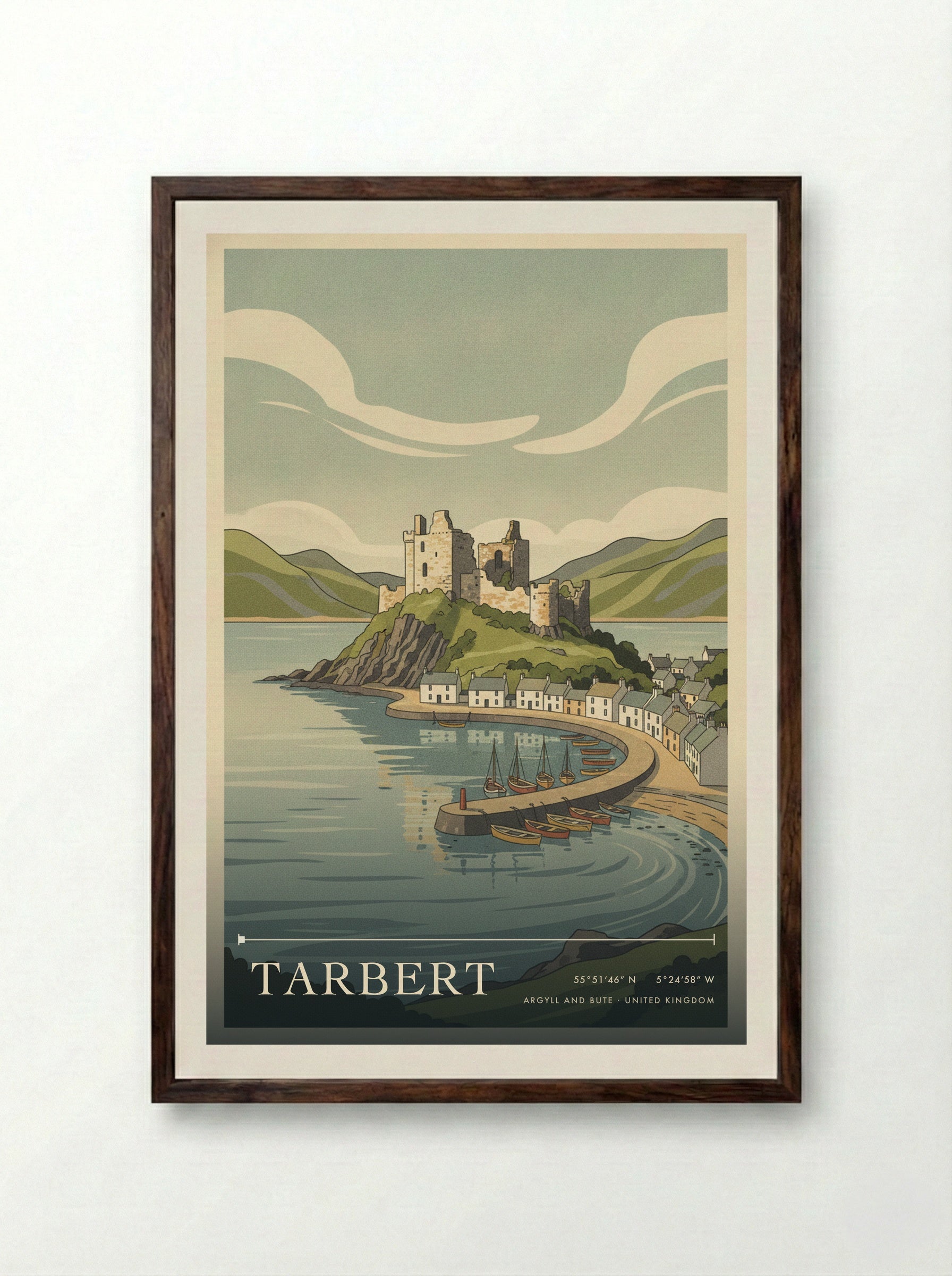 Tarbert Argyll and Bute United Kingdom Travel Poster - Framed Print Dark Wood