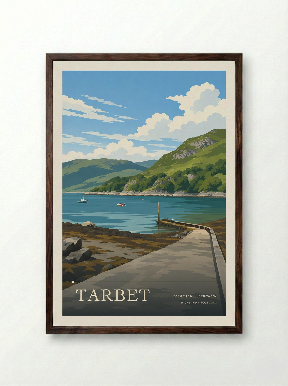 Tarbet, Highland | Travel Poster - Framed Print Dark Wood