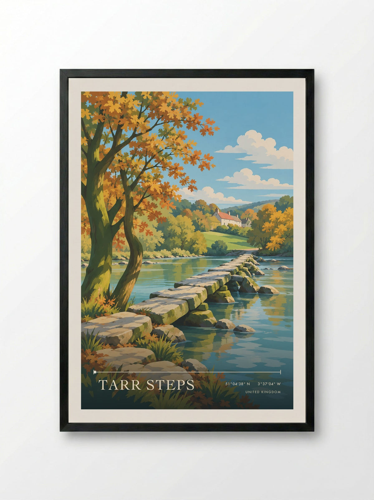 Tarr Steps | Travel Poster - Framed Print Black