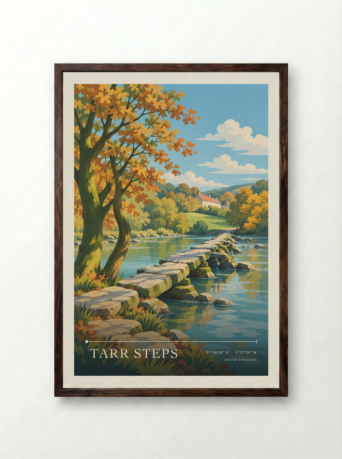 Tarr Steps | Travel Poster - Framed Print Dark Wood