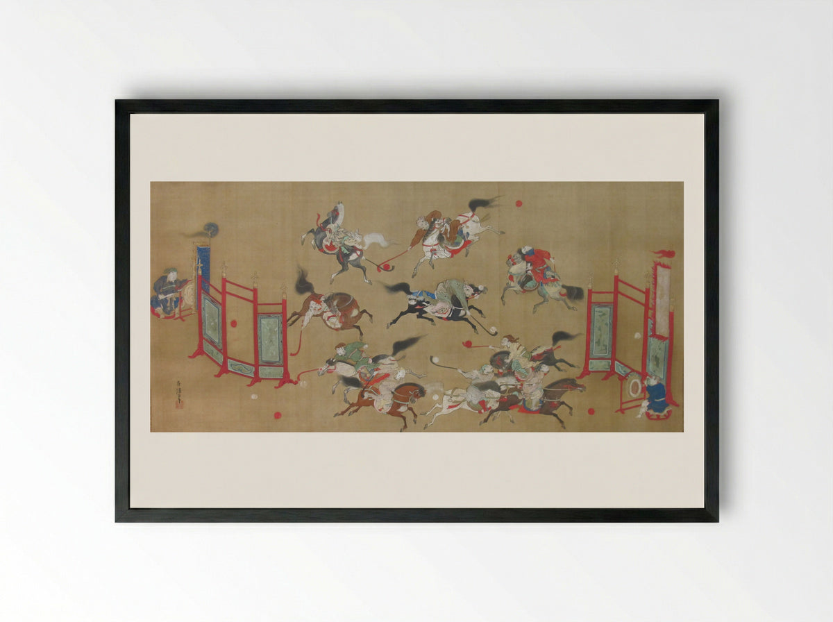 Tartars Playing Polo - Kano Eisen'in Furunobu - Framed Print Black