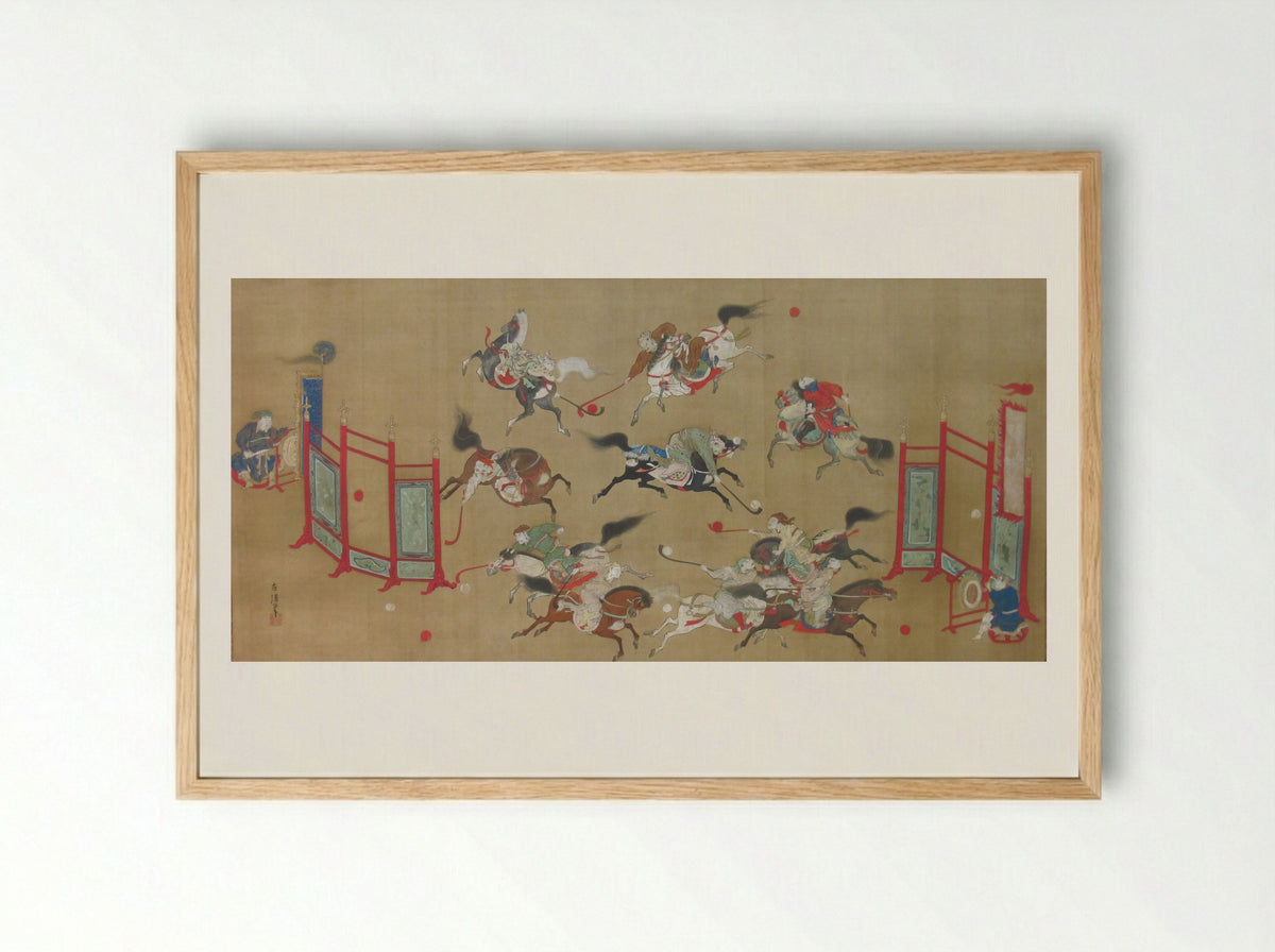 Tartars Playing Polo - Kano Eisen'in Furunobu - Framed Print Wood