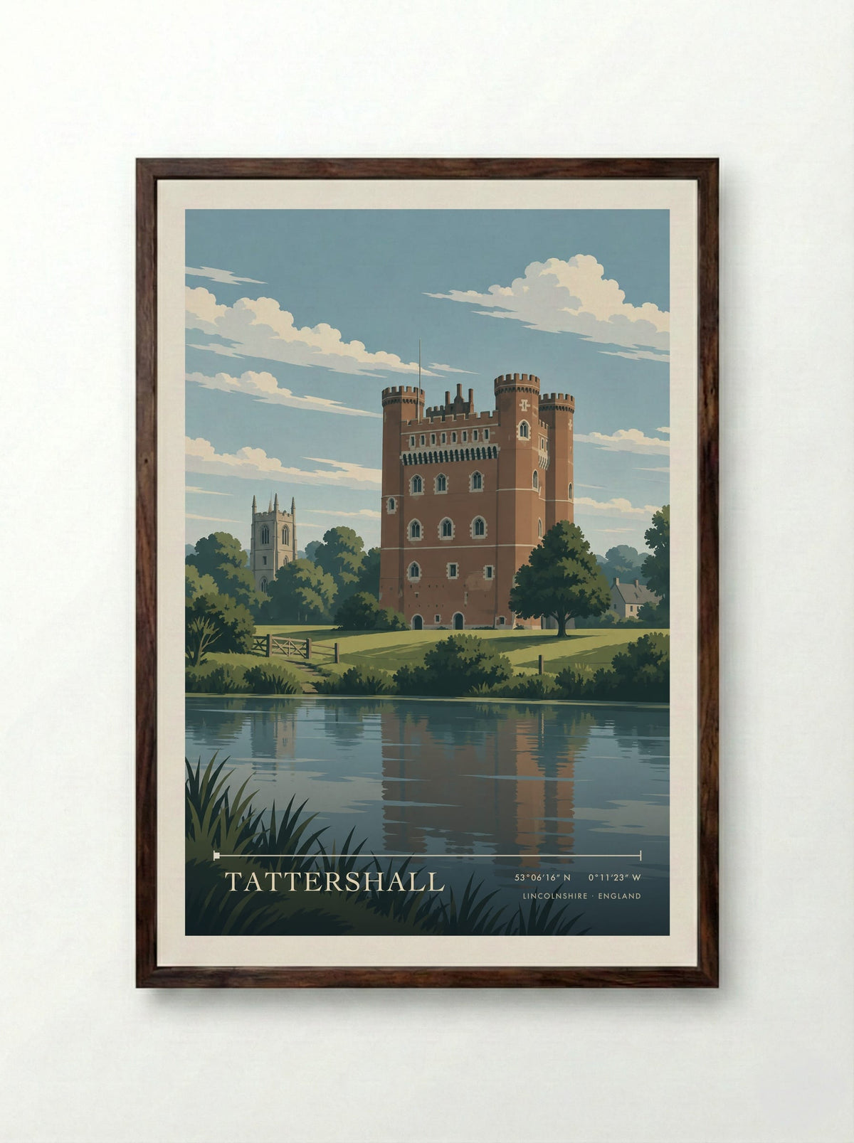 Tattershall, Lincolnshire | Travel Poster - Framed Print Dark Wood