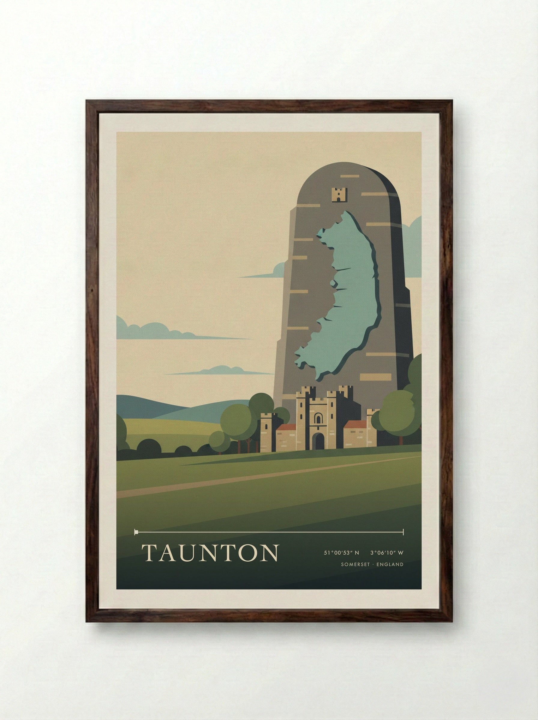 Taunton Somerset England Travel Poster - Framed Print Dark Wood