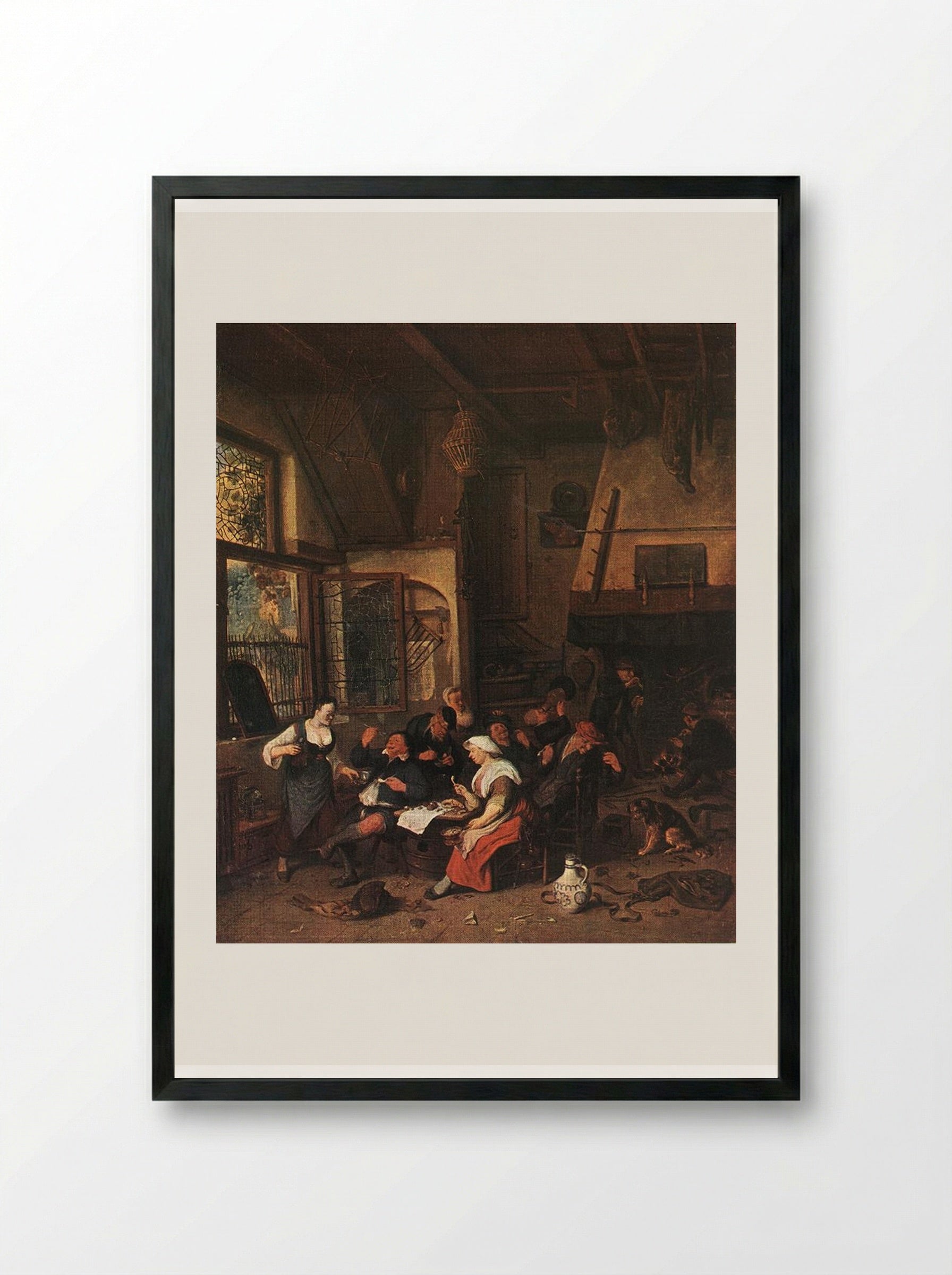 Tavern Scene under an Arbor - Cornelis Dusart - Framed Print Black