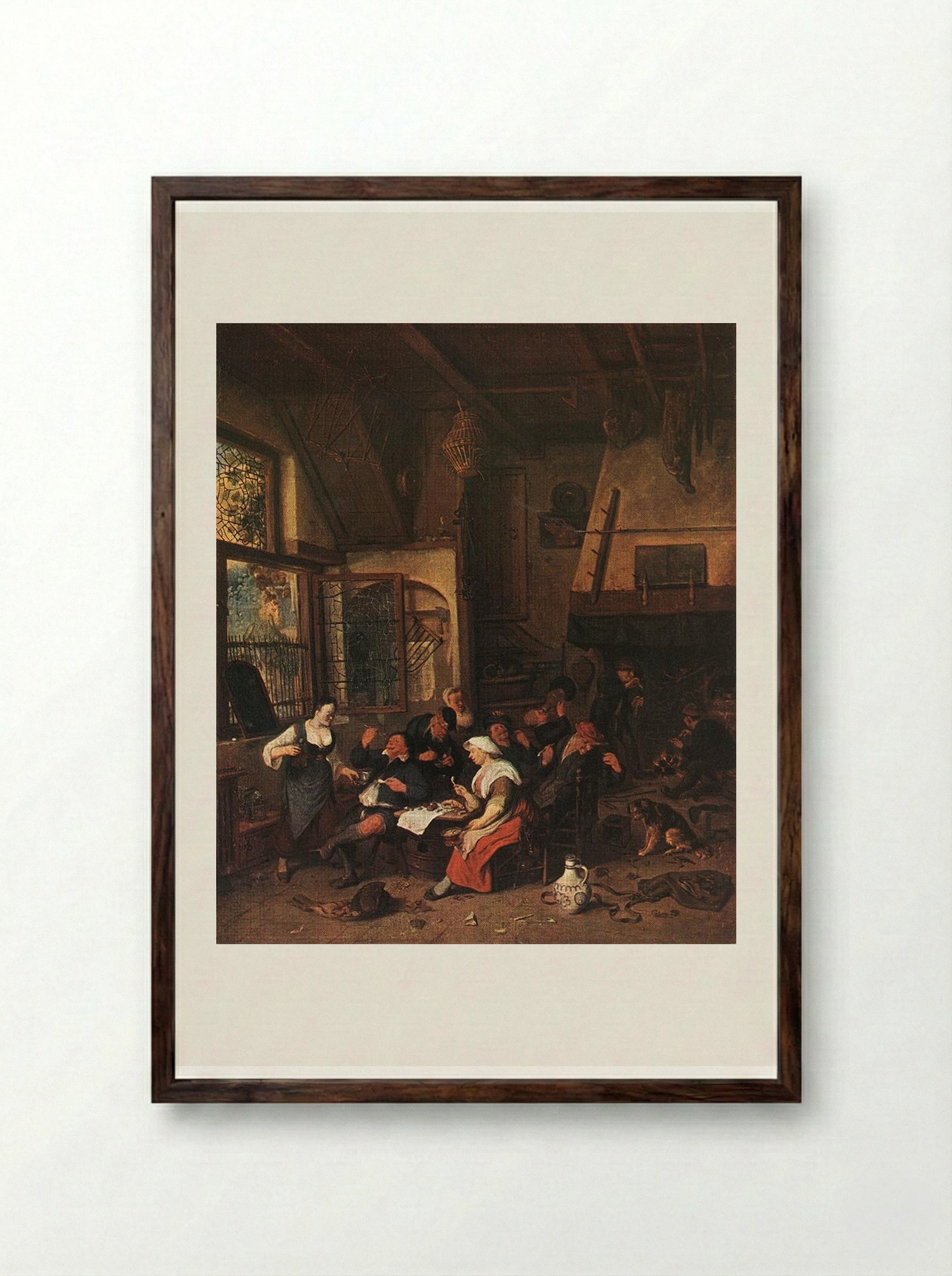 Tavern Scene under an Arbor - Cornelis Dusart - Framed Print Dark Wood