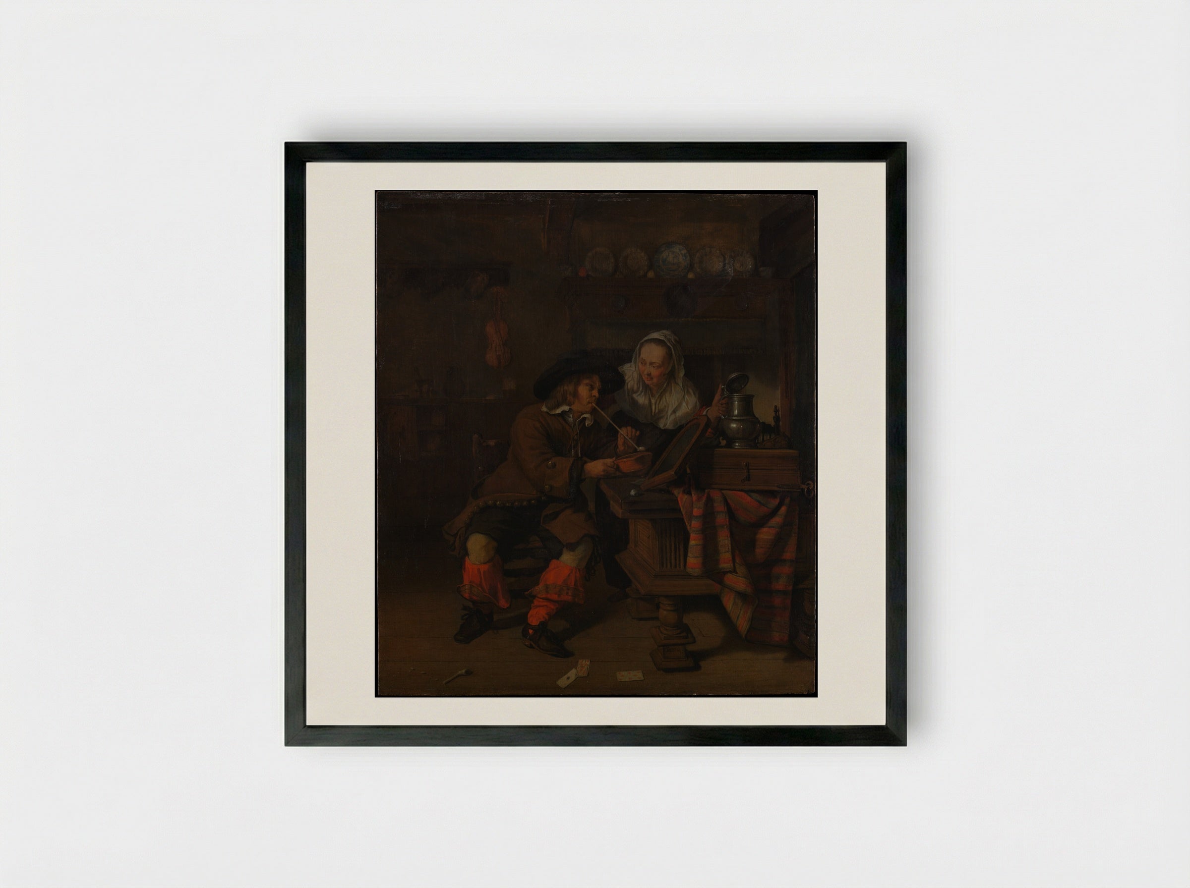 Tavern Scene - Gabriël Metsu - Framed Print Black