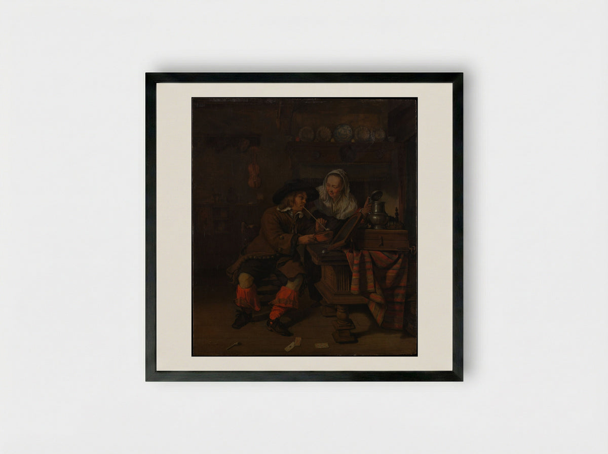 Tavern Scene - Gabriël Metsu - Framed Print Black