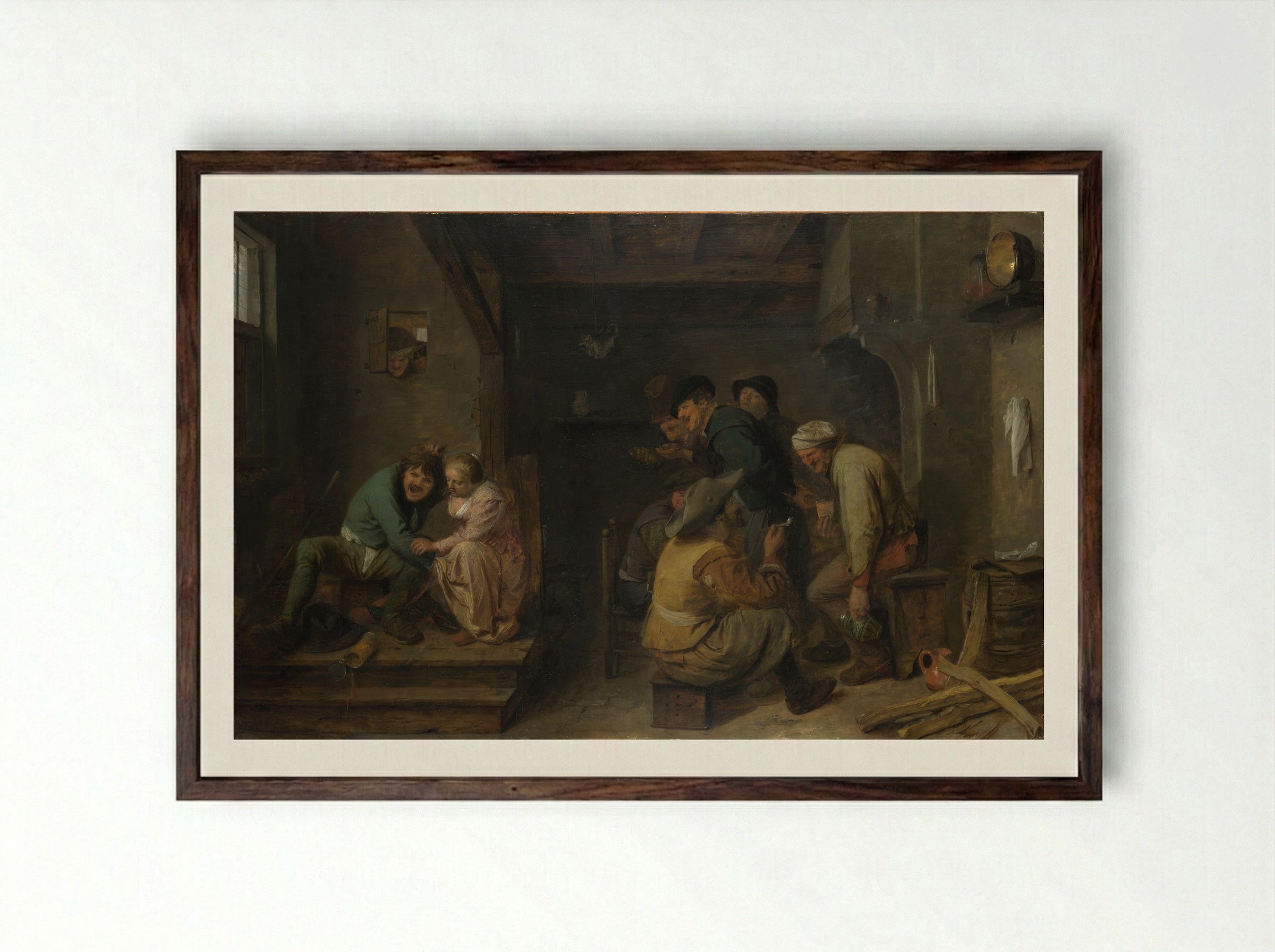 Tavern Scene - Adriaen Brouwer - Framed Print Dark Wood