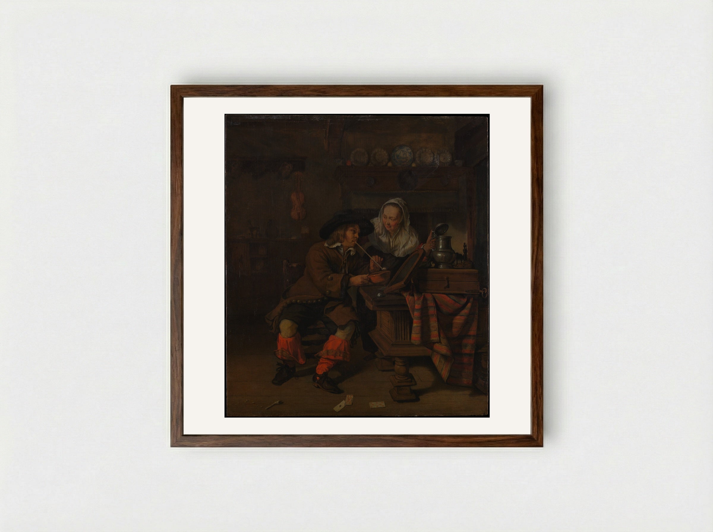 Tavern Scene - Gabriël Metsu - Framed Print Dark Wood