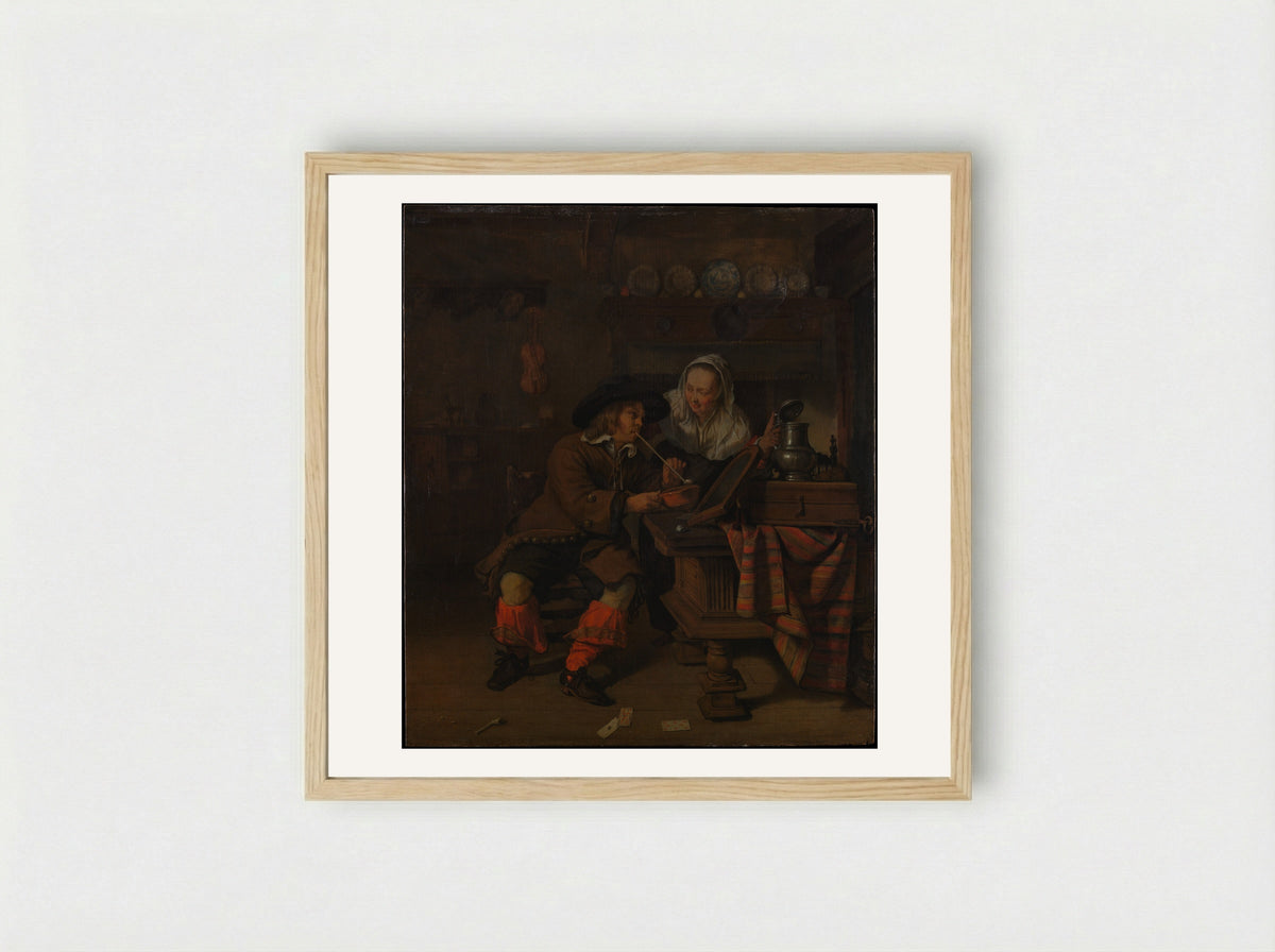 Tavern Scene - Gabriël Metsu - Framed Print Wood