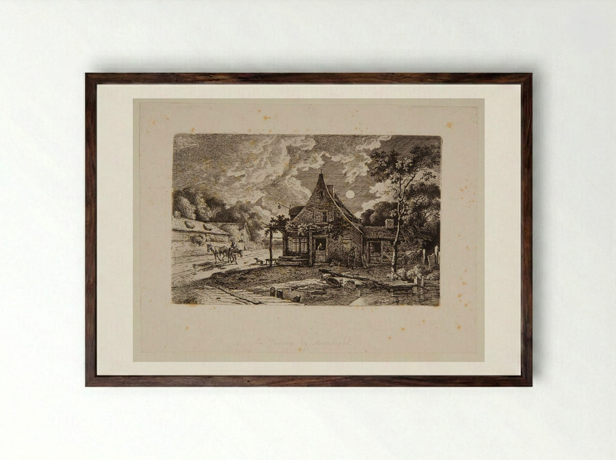 Tavern by Moonlight - Ferdinand Kobell - Framed Print Dark Wood