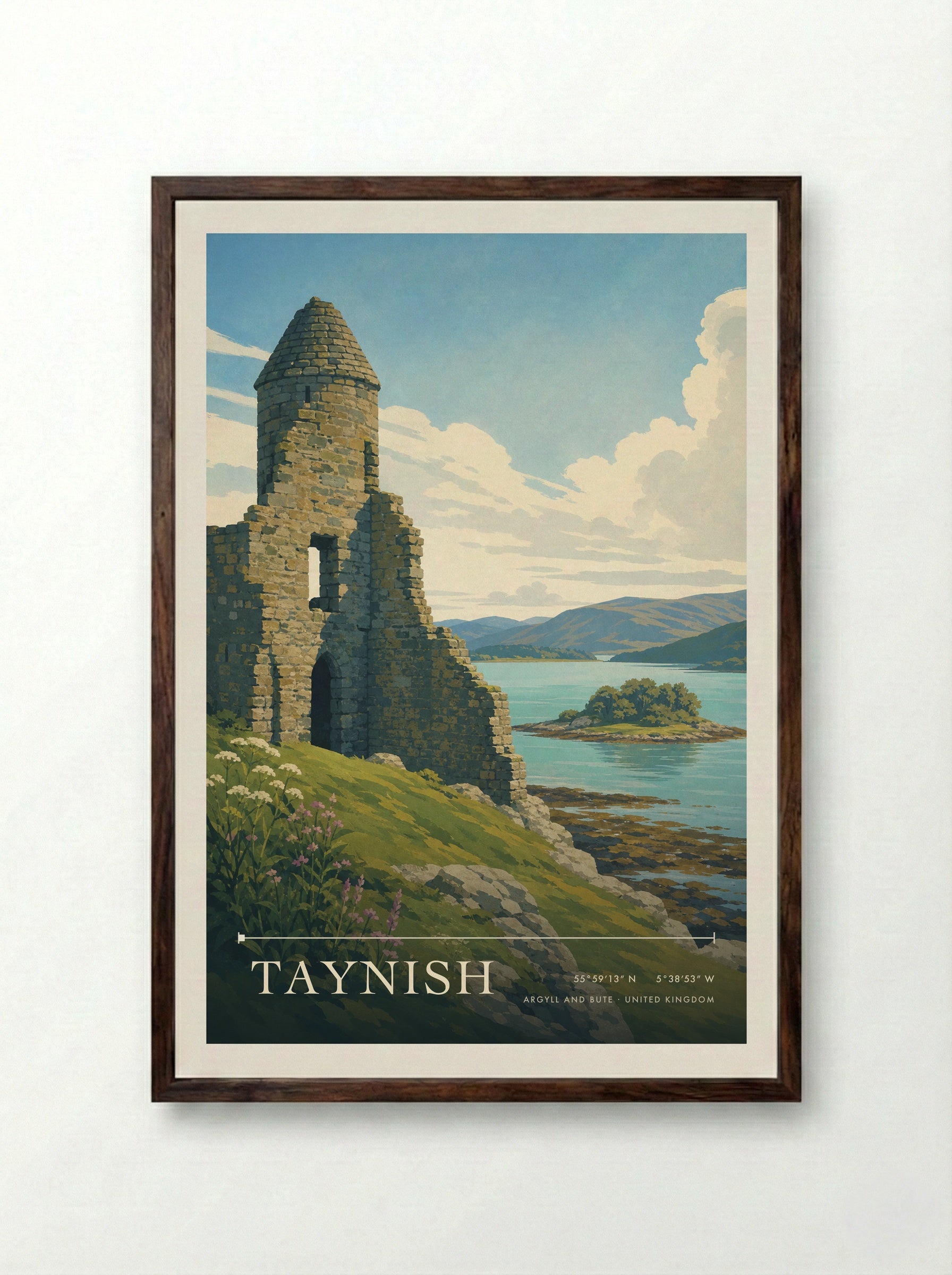 Taynish Argyll and Bute United Kingdom Travel Poster - Framed Print Dark Wood