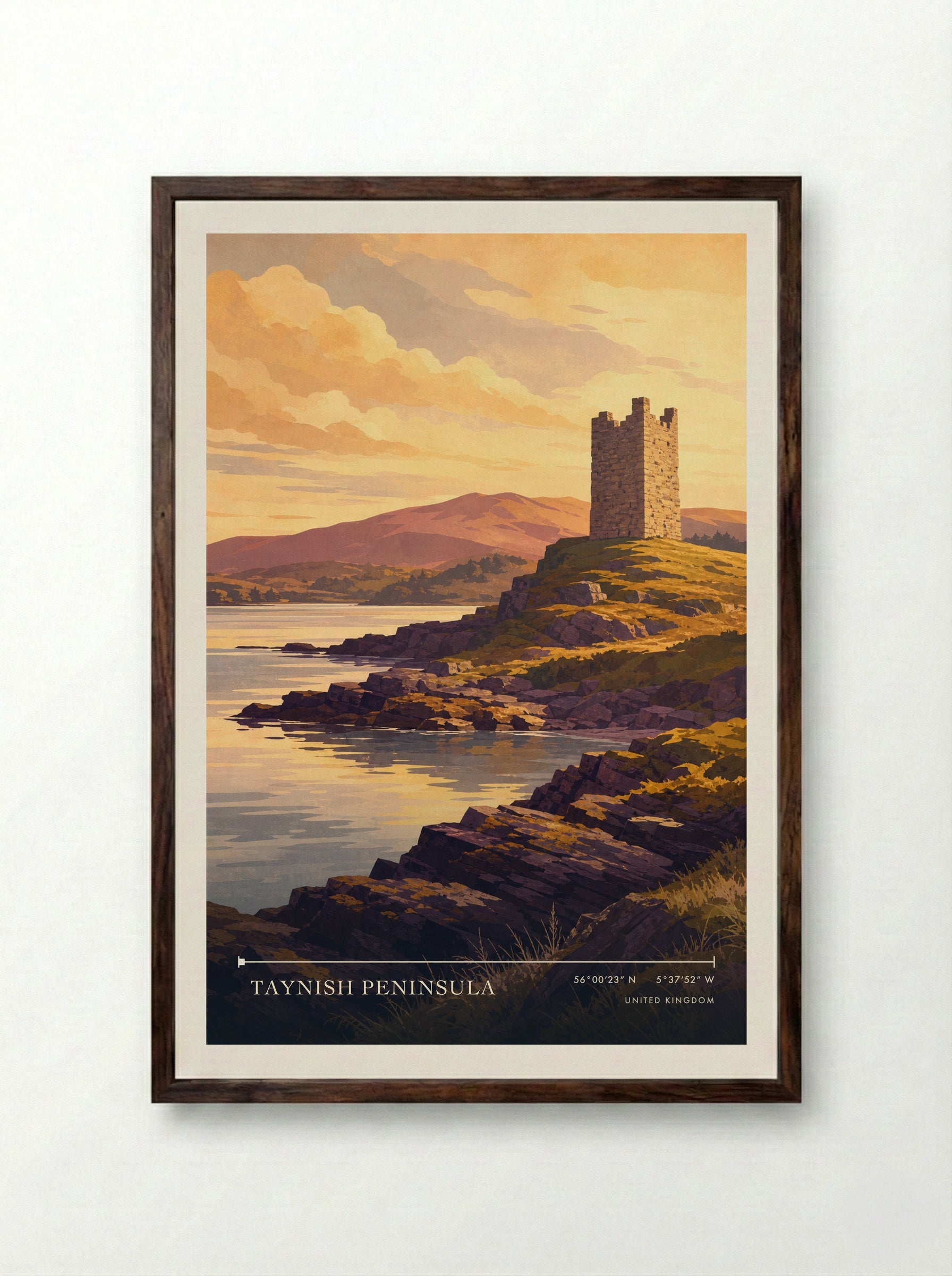 Taynish Peninsula United Kingdom Travel Poster - Framed Print Dark Wood