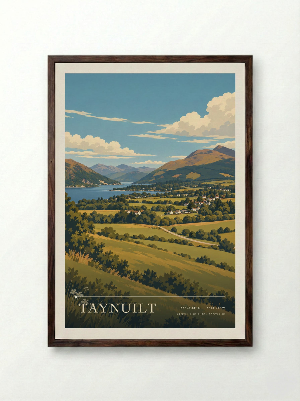 Taynuilt, Argyll and Bute | Travel Poster - Framed Print Dark Wood
