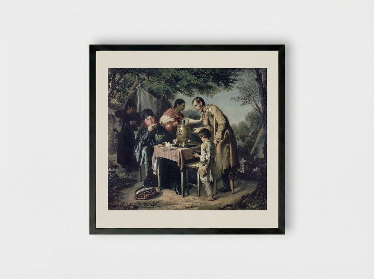 Tea Party at Mytishchi near Moscow - Vasily Perov - Framed Print Black