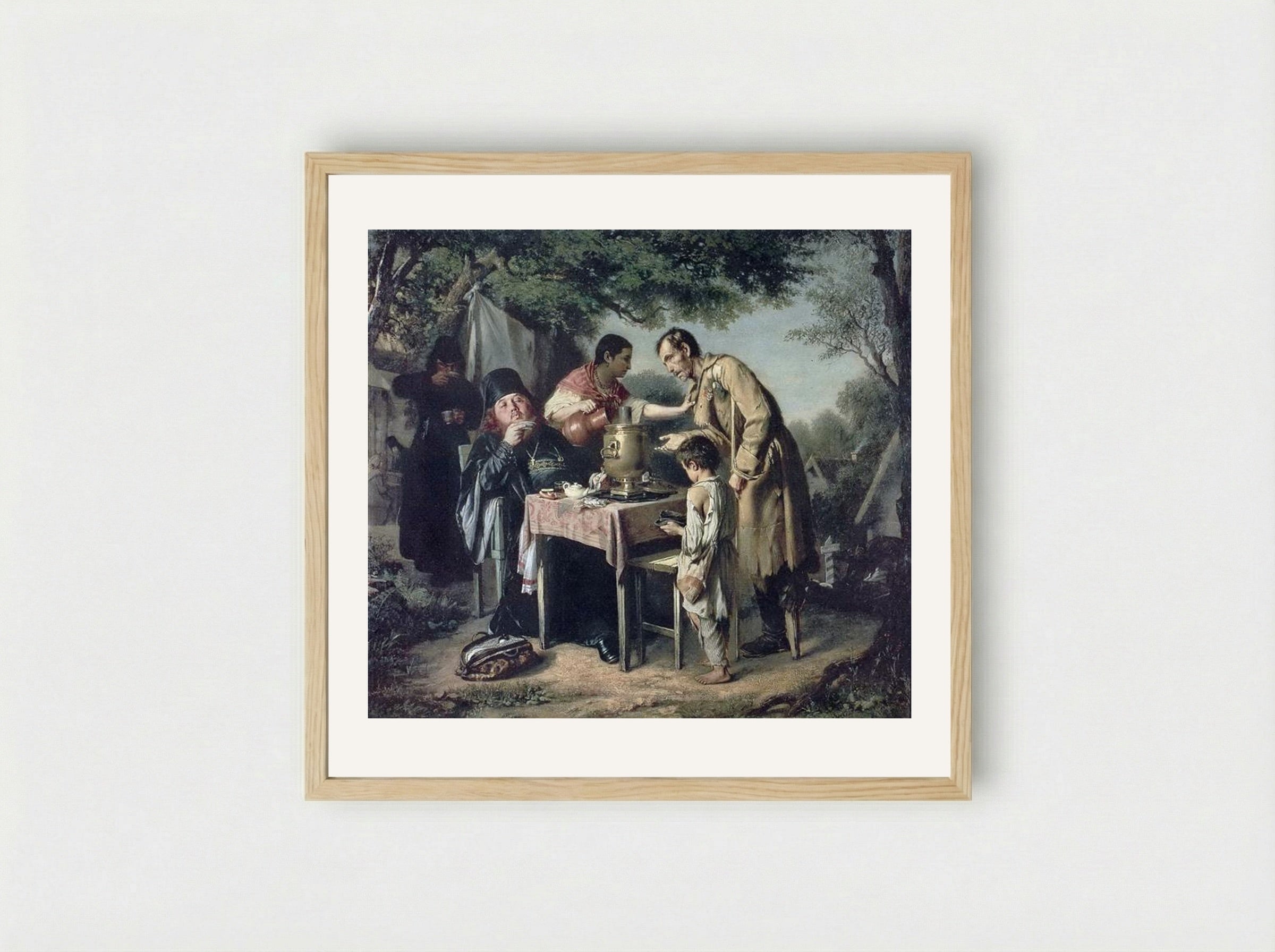 Tea Party at Mytishchi near Moscow - Vasily Perov - Framed Print Wood