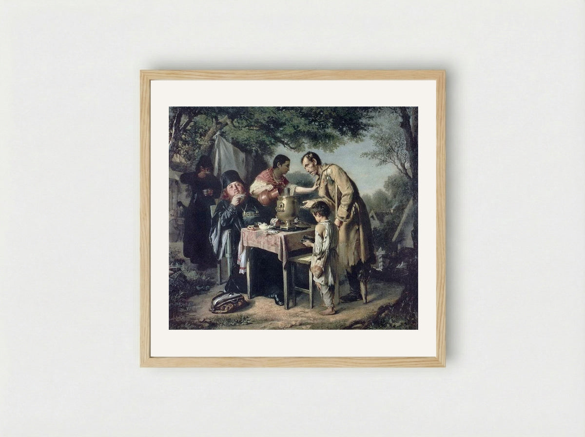 Tea Party at Mytishchi near Moscow - Vasily Perov - Framed Print Wood