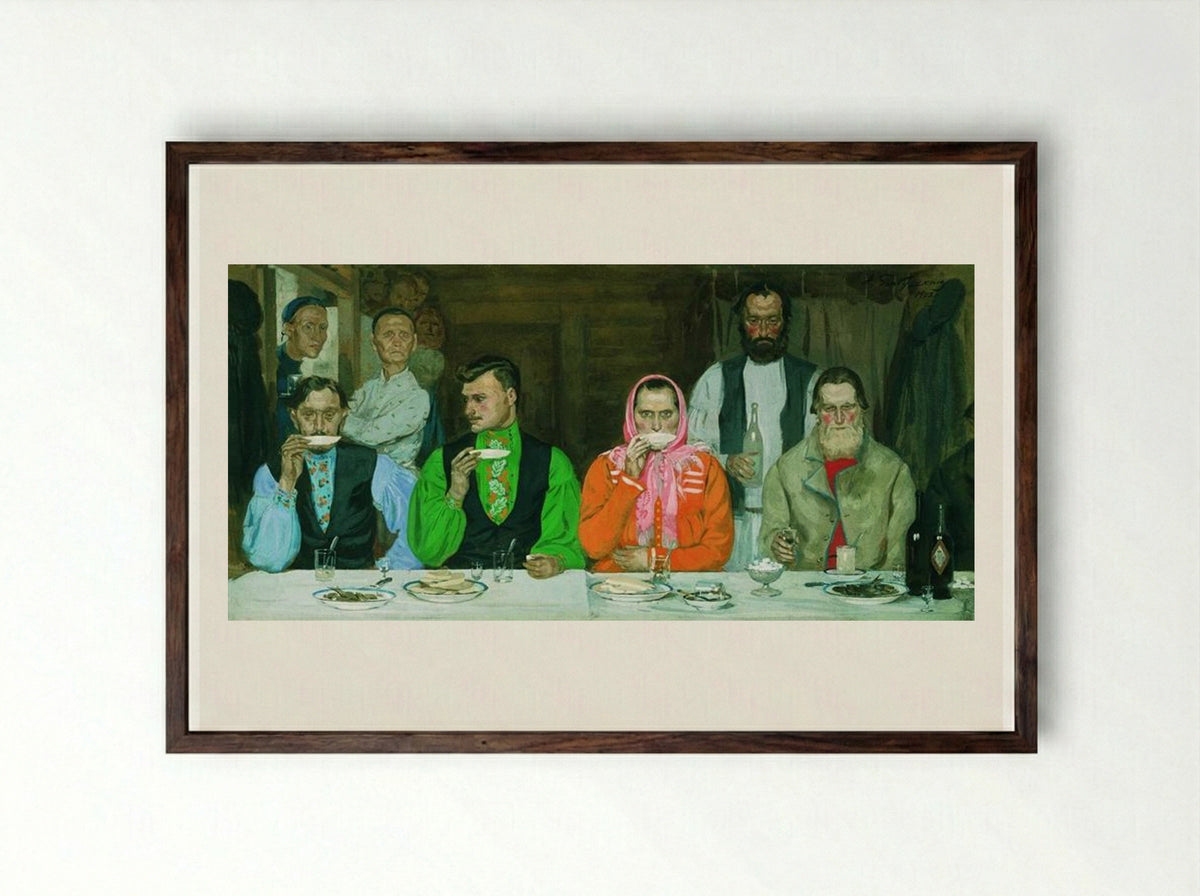 Tea Party - Andrei Ryabushkin - Framed Print Dark Wood