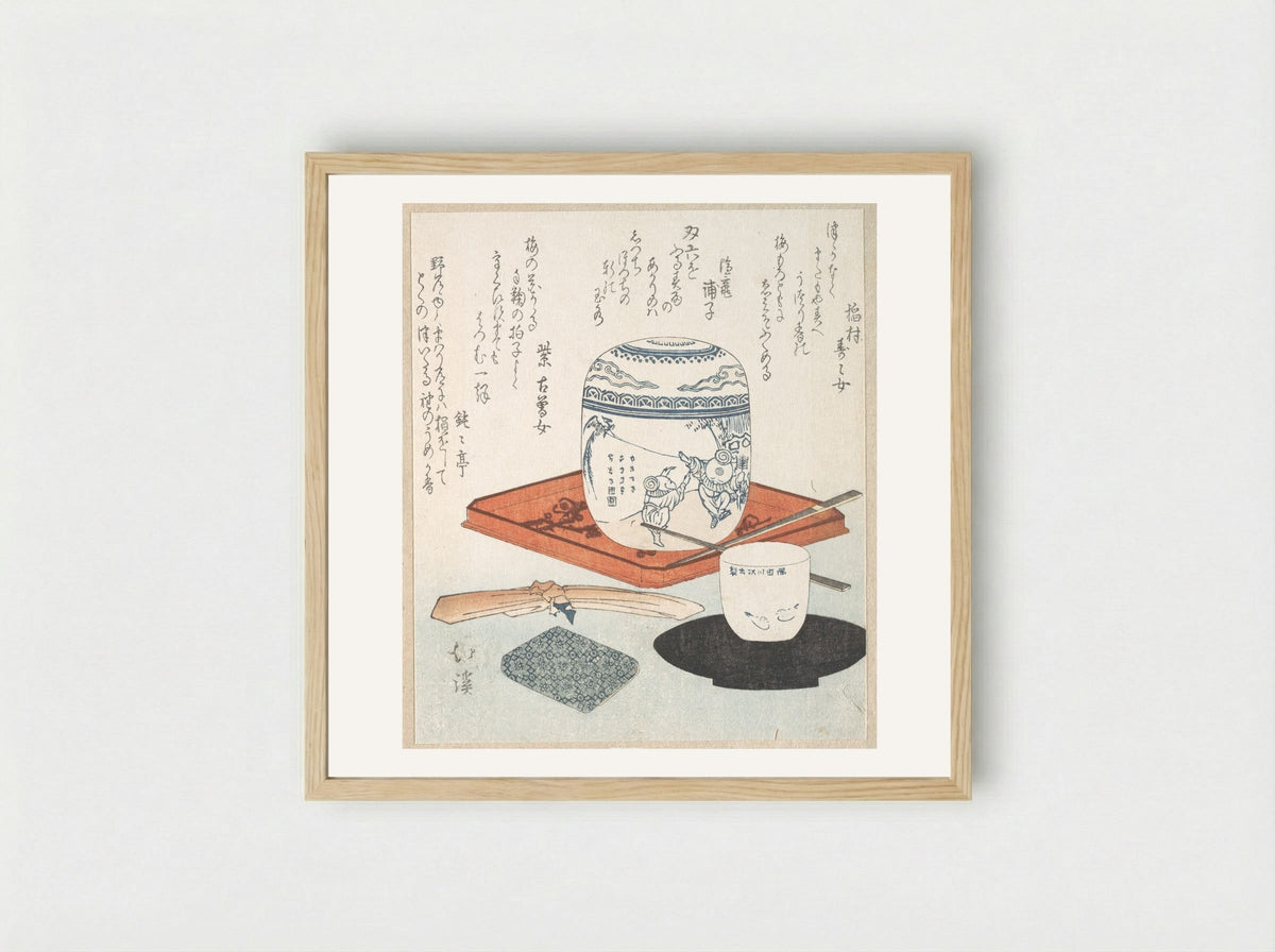 Tea Things - Totoya Hokkei - Framed Print Wood
