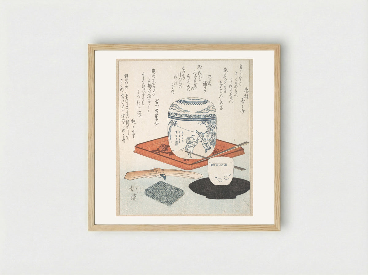 Tea Things - Totoya Hokkei - Framed Print Wood