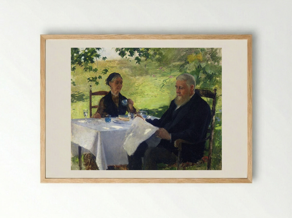 Tea on the Porch - Willard Metcalf - Framed Print Wood