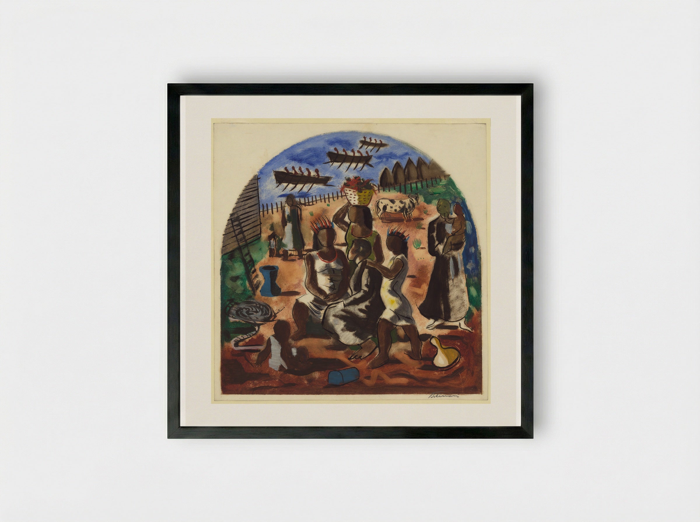 Teaching of the Indians - Candido Portinari - Framed Print Black
