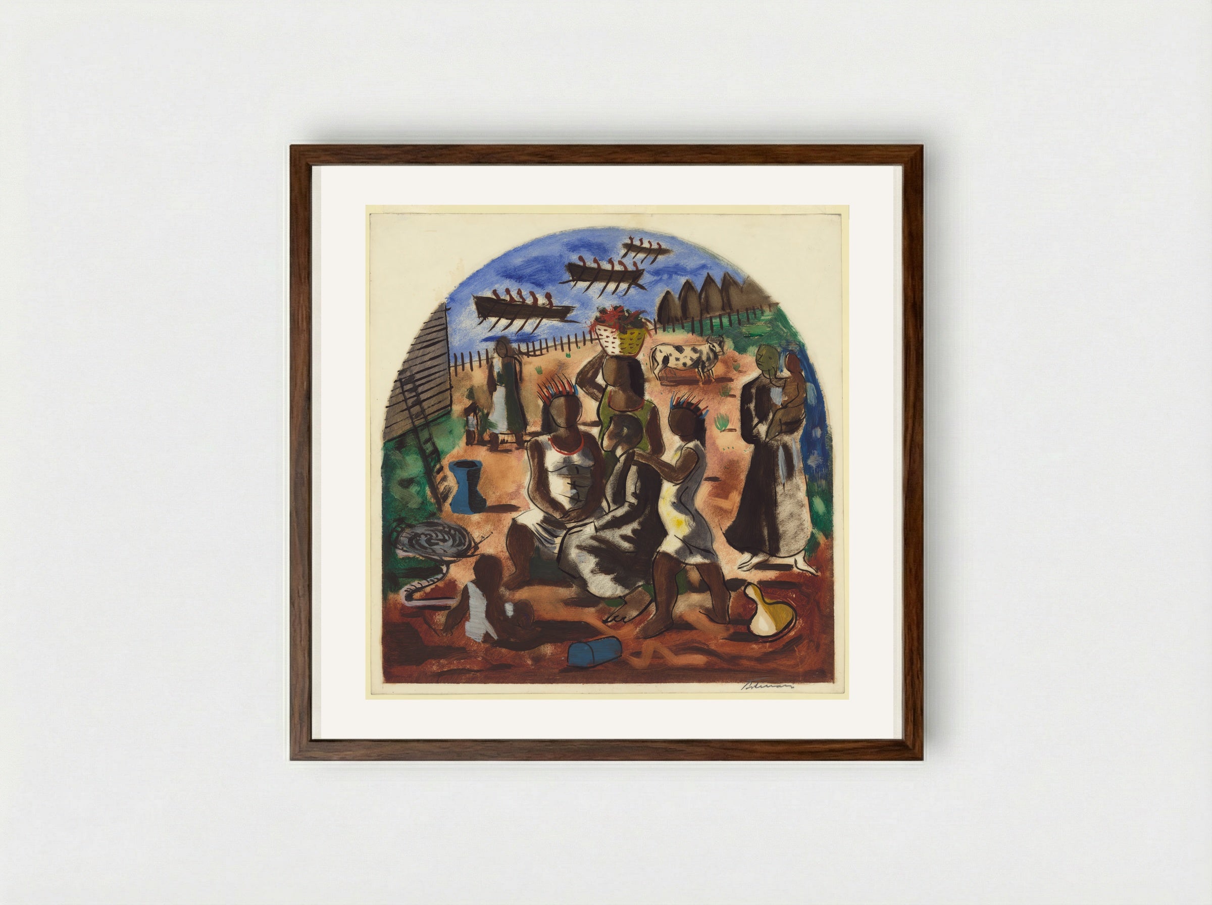 Teaching of the Indians - Candido Portinari - Framed Print Dark Wood
