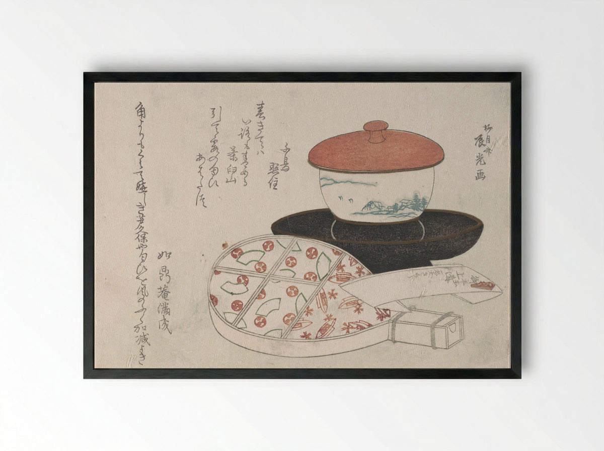 Teacup and Tea Heater - Ryūgetsusai Shinkō - Framed Print Black