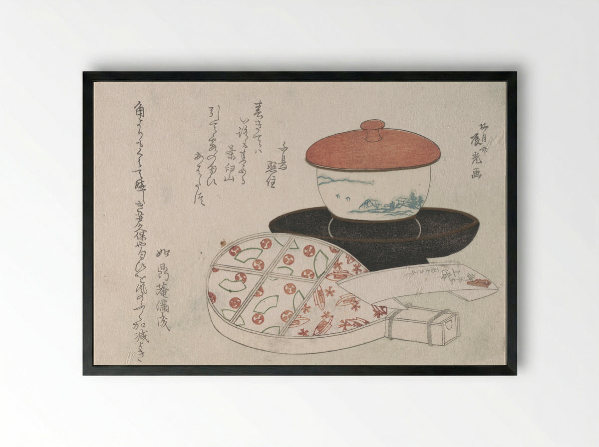 Teacup and Tea Heater - Ryūgetsusai Shinkō - Framed Print Black