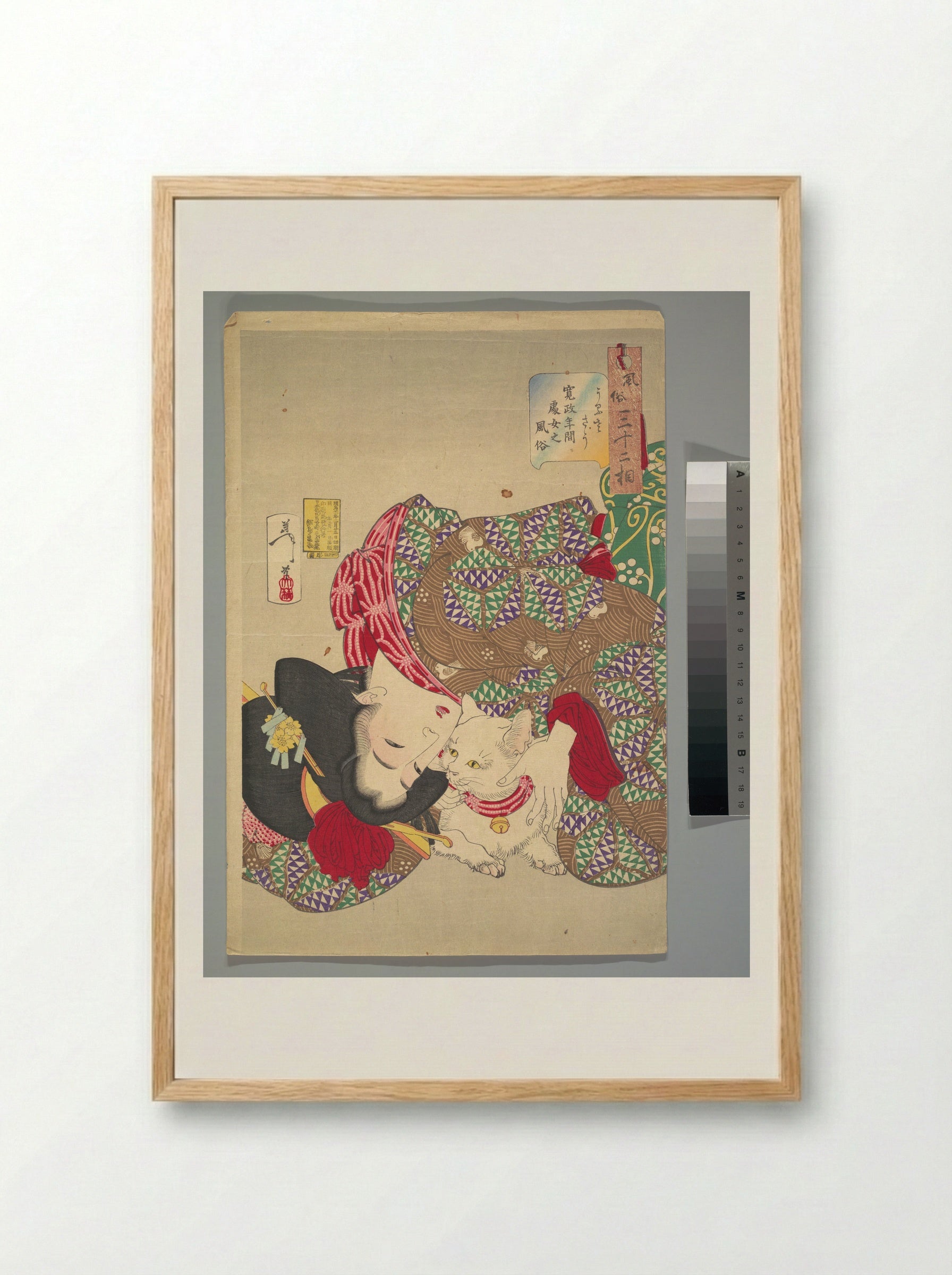 Teasing the Cat - Tsukioka Yoshitoshi - Framed Print Wood