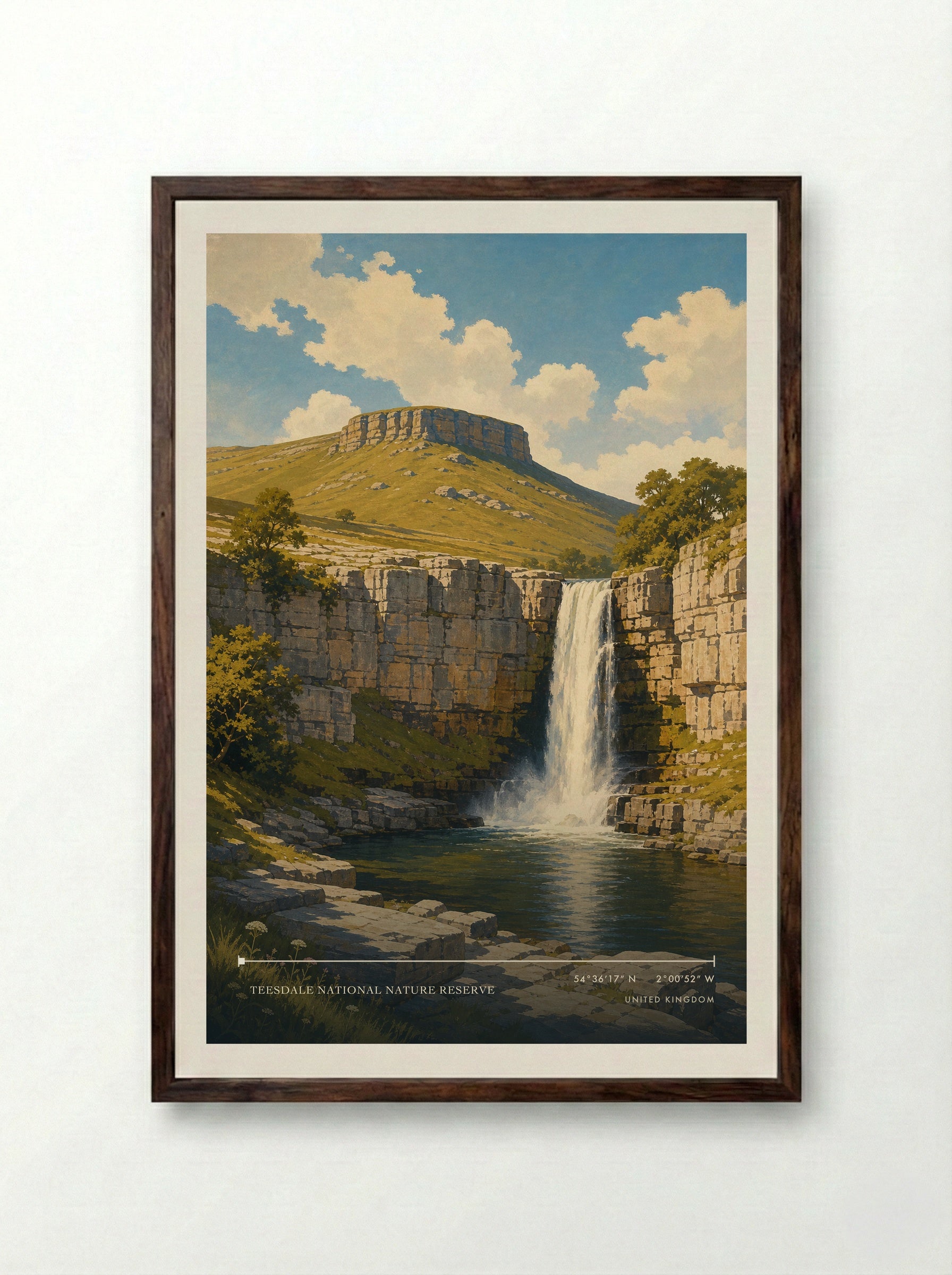 Teesdale National Nature Reserve United Kingdom Travel Poster - Framed Print Dark Wood