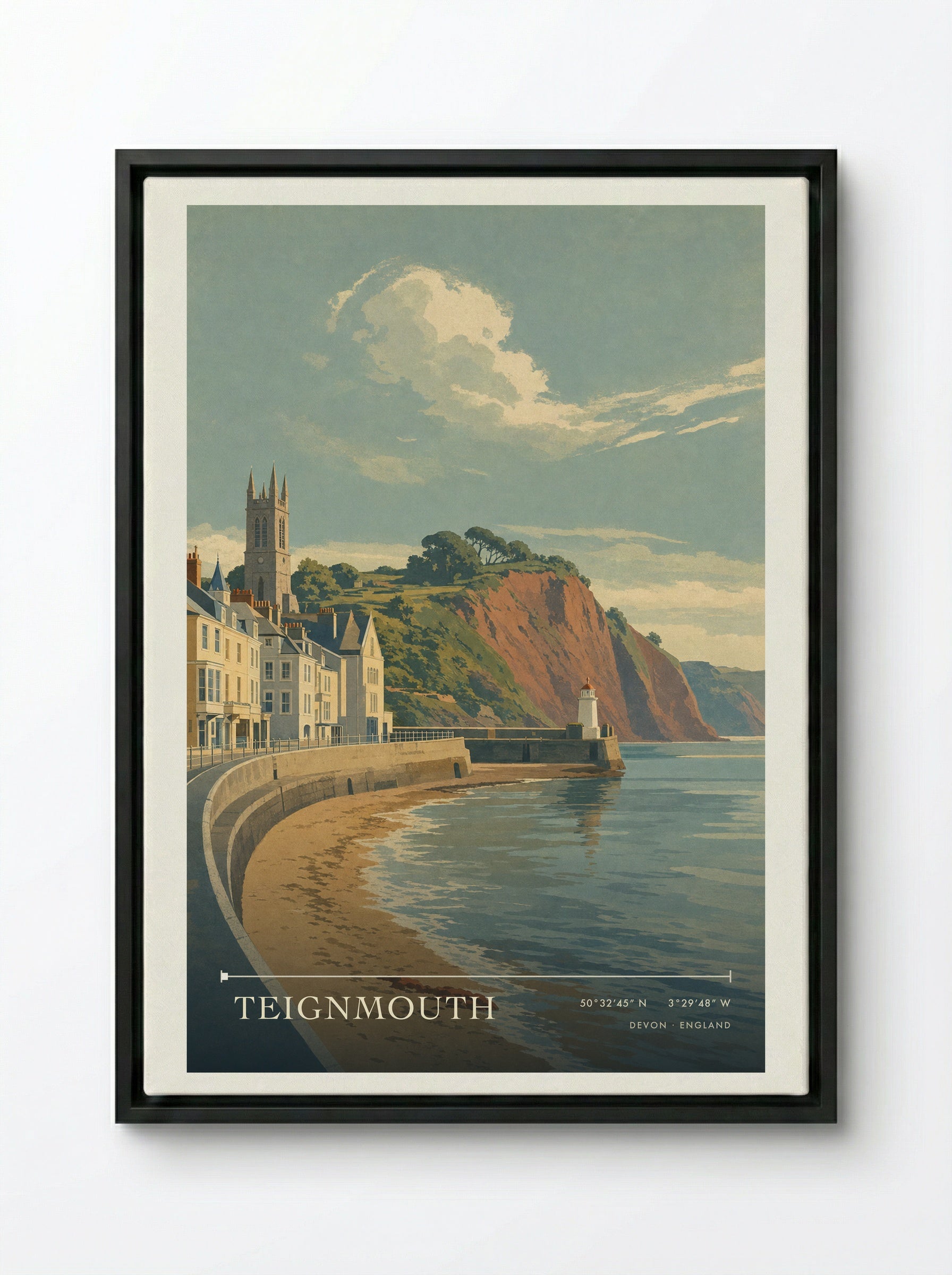 Teignmouth Devon England Travel Poster - Framed Canvas Black