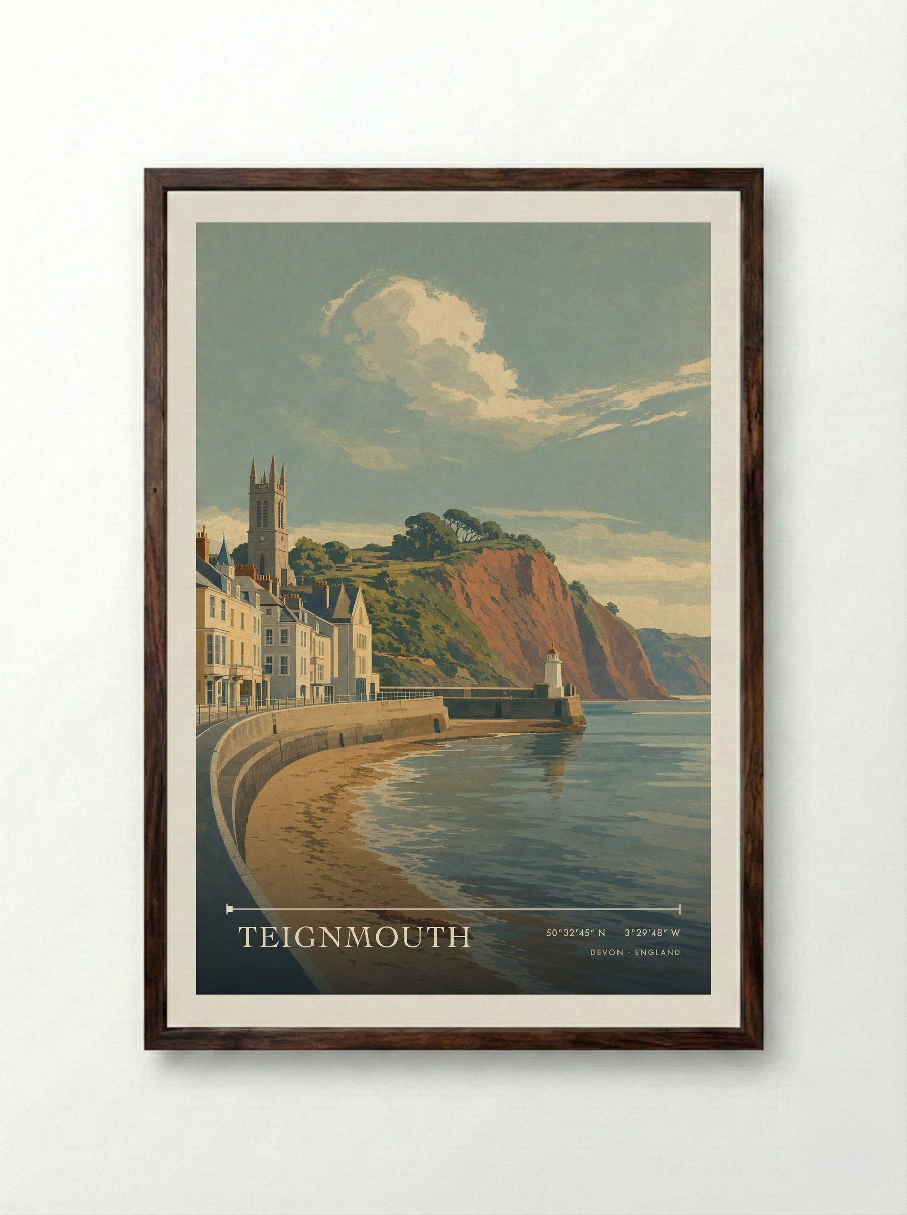 Teignmouth Devon England Travel Poster - Framed Print Dark Wood