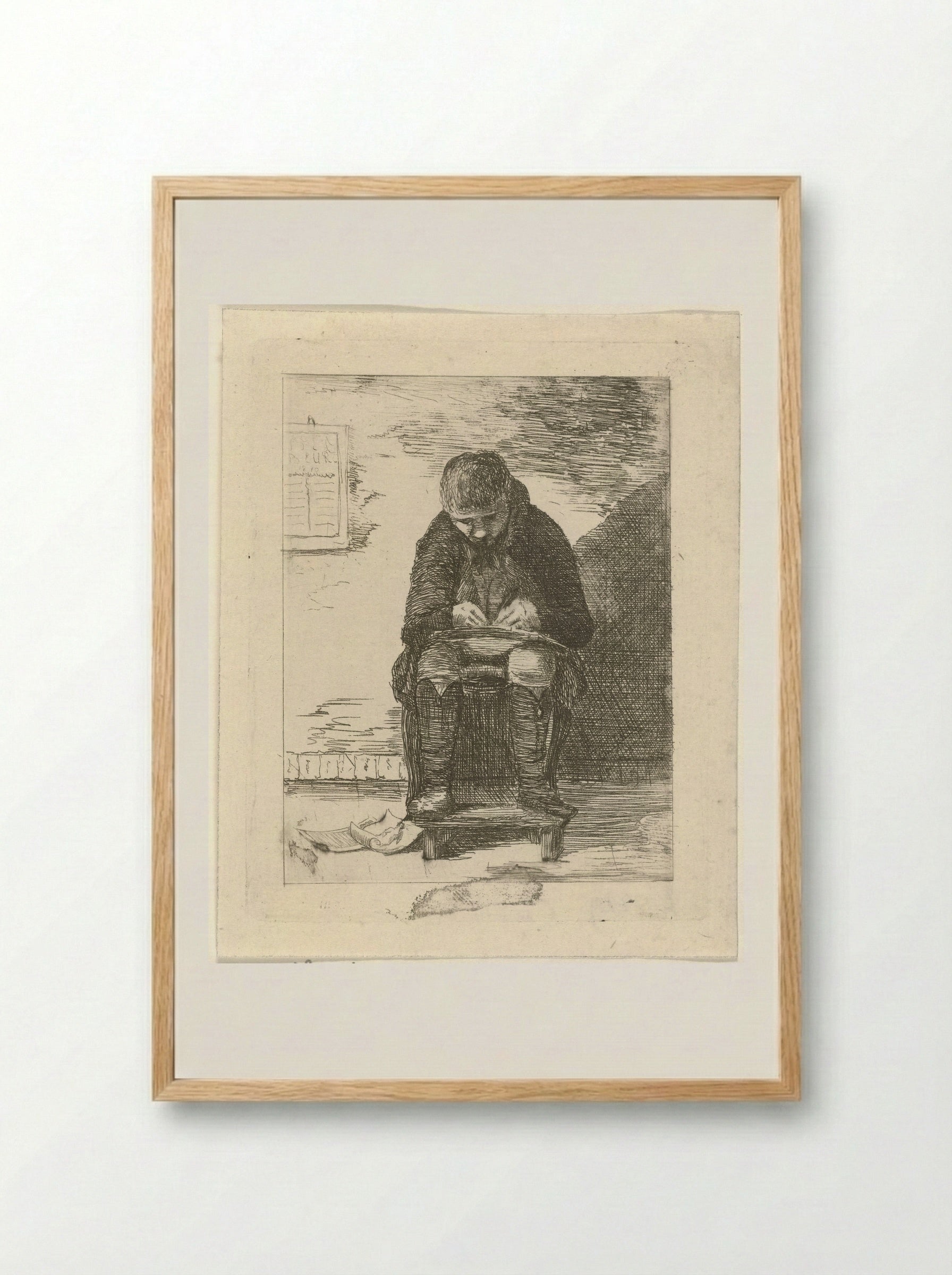 Tekenaar in een interieur - Gerrit Lamberts - Framed Print Wood